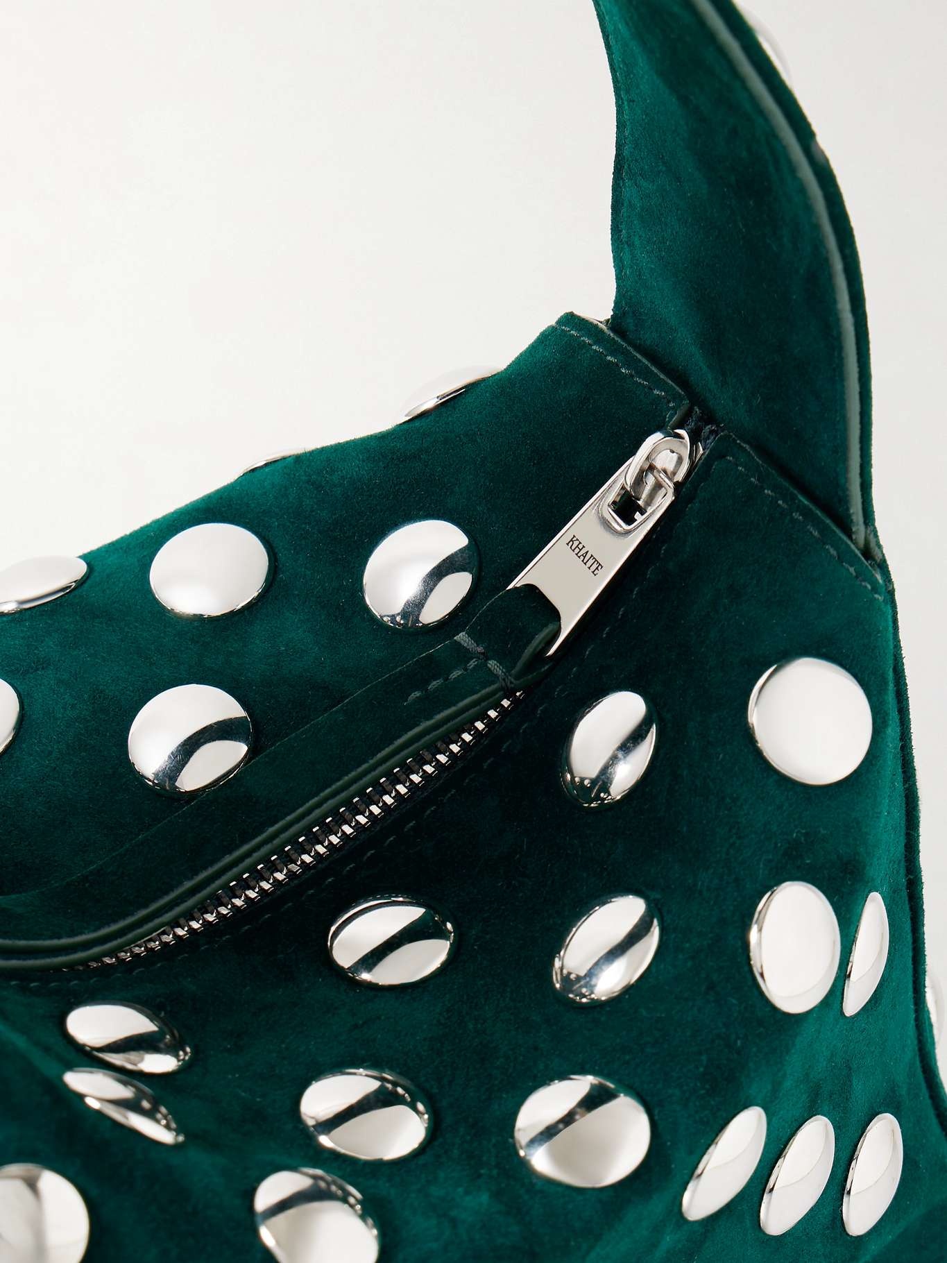 Elena small studded suede shoulder bag Dark green - 4