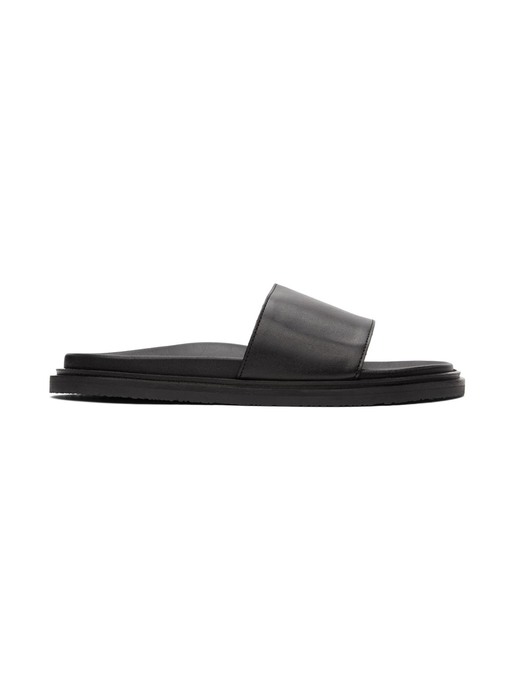 Black Leather Summer Flat Sandals - 1