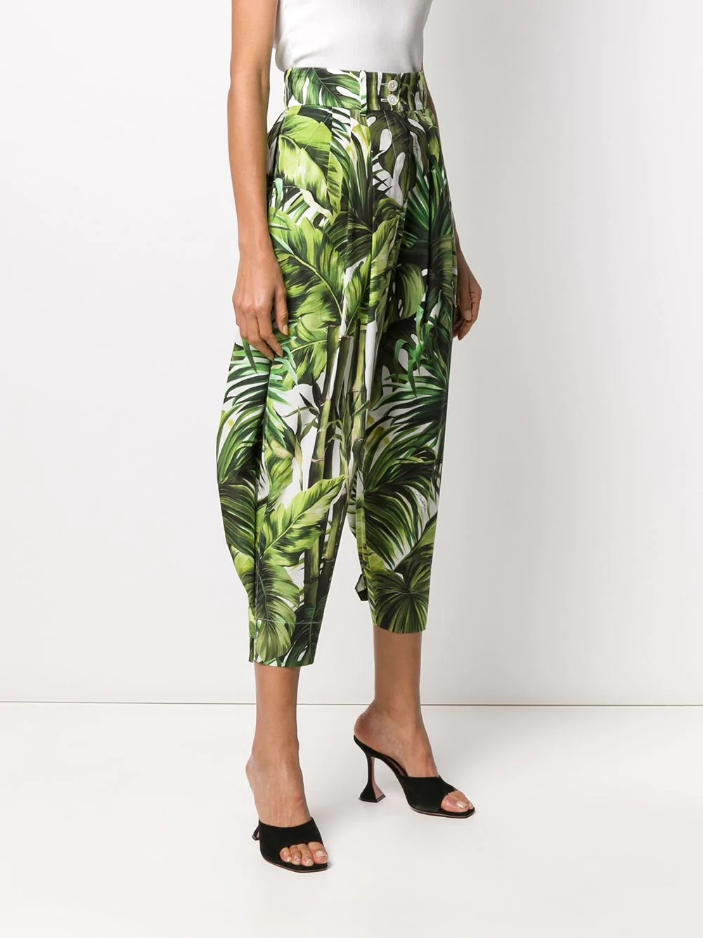 leaf print high-waisted trousers  - 3