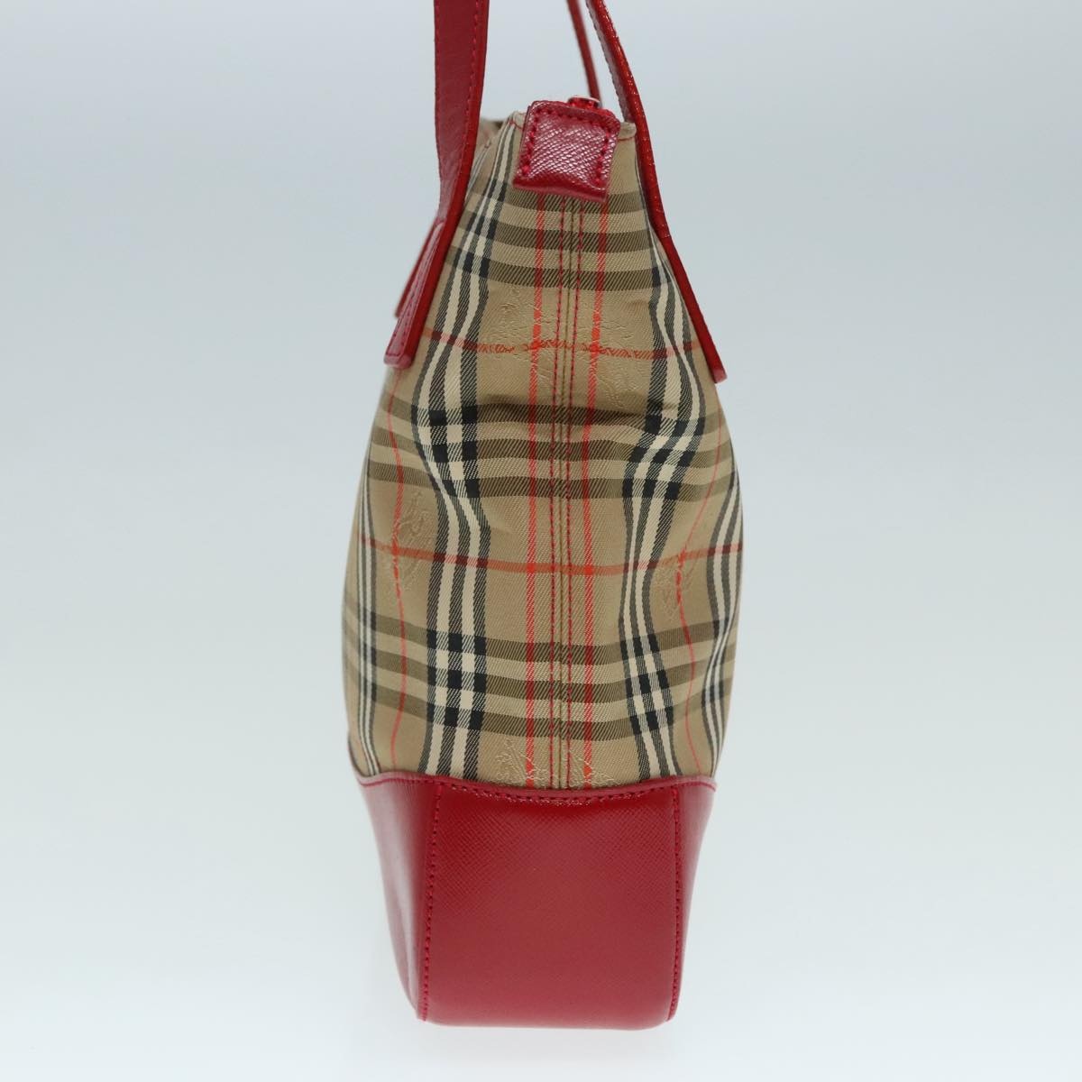 Burberry Nova Check Hand Bag Canvas Leather Beige Gold Red - 4