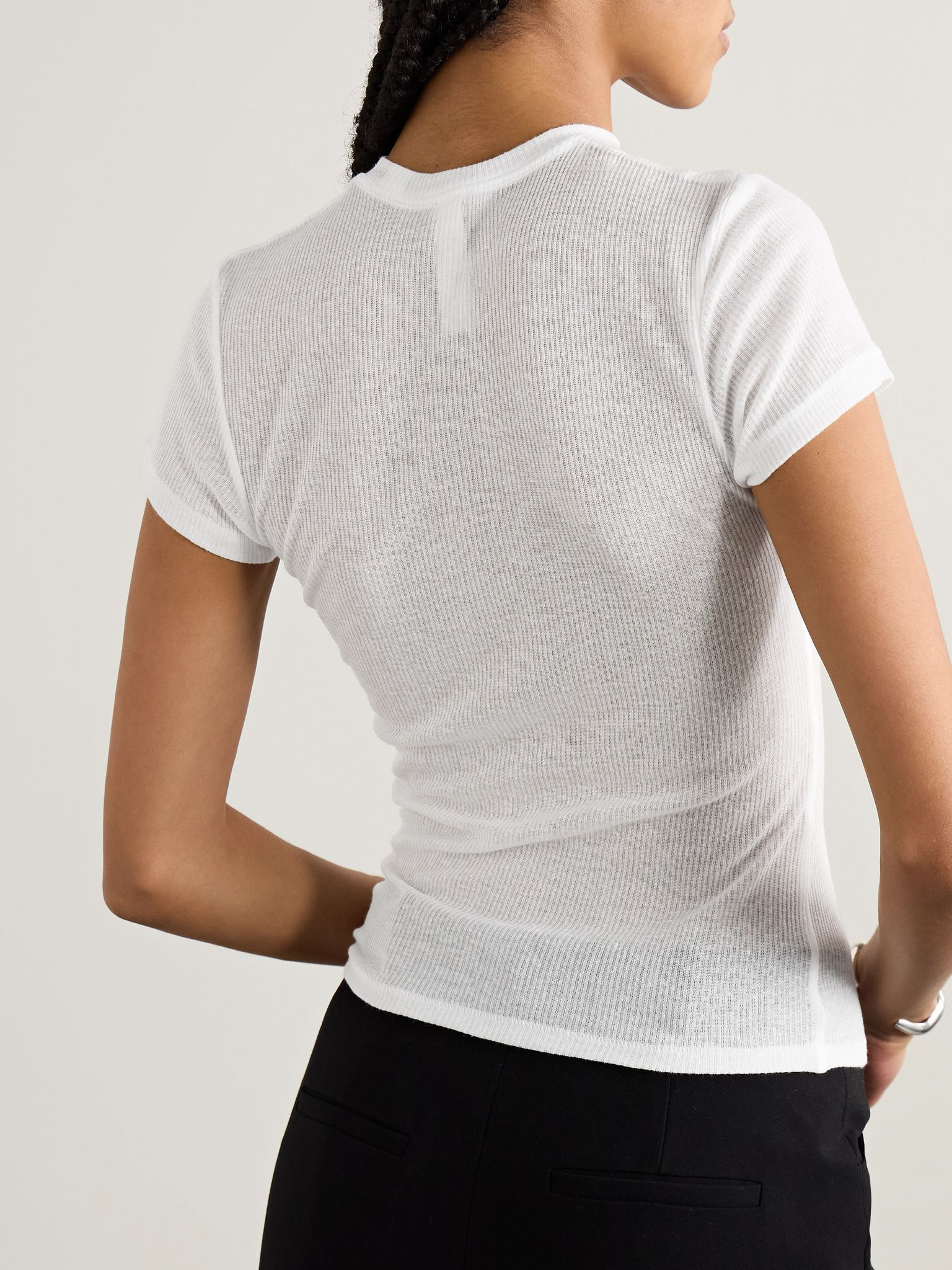 Sheer Stretch-Jersey T-Shirt - Snow White - 3