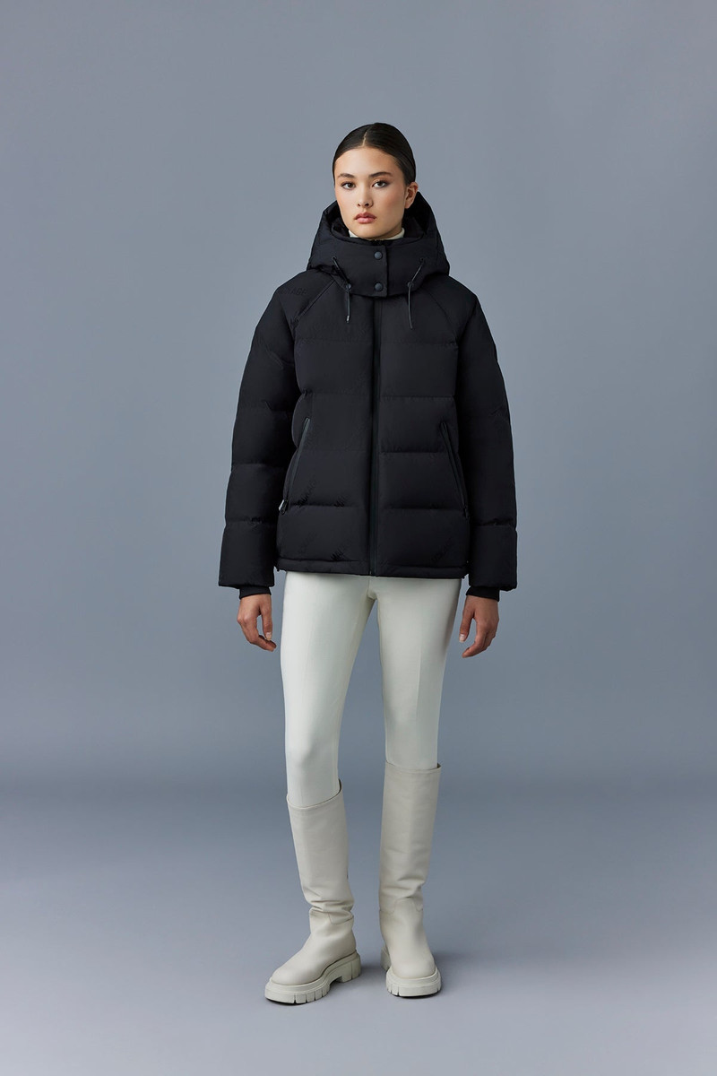 MACKAGE EDANA-CITYMG Stretch light down maxi coat with jacquard logo pattern outlook