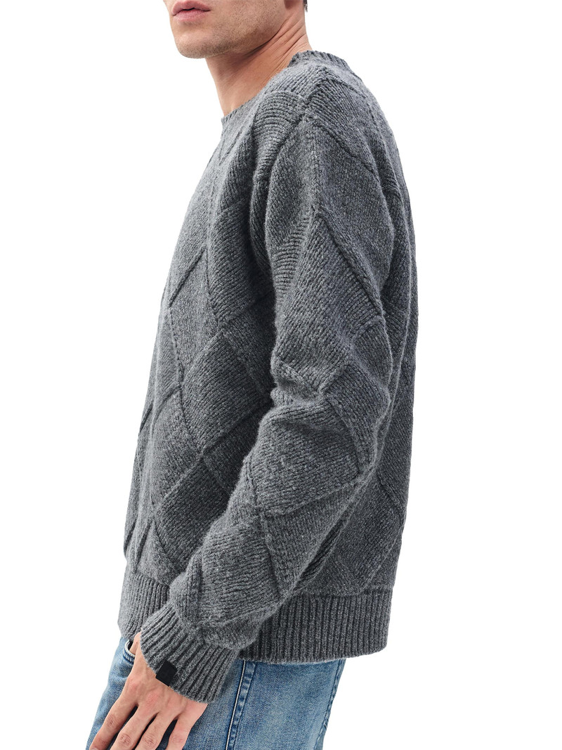 Men's Hand-Knit Entrelac Crewneck Sweater - Charcoal 4
