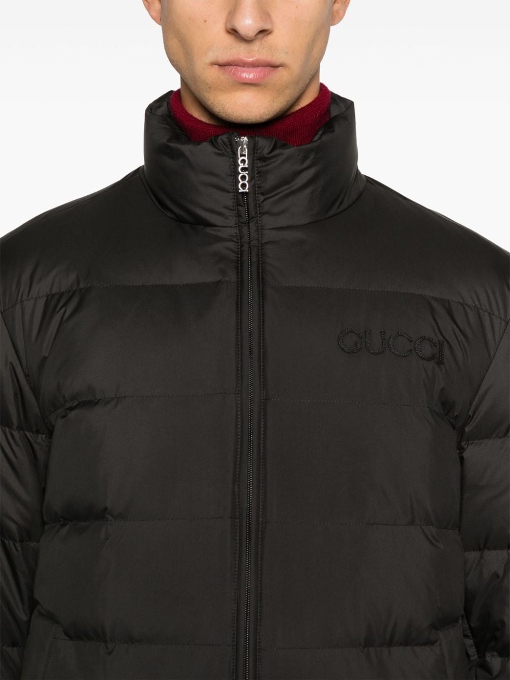 logo-embroidered puffer jacket - 5