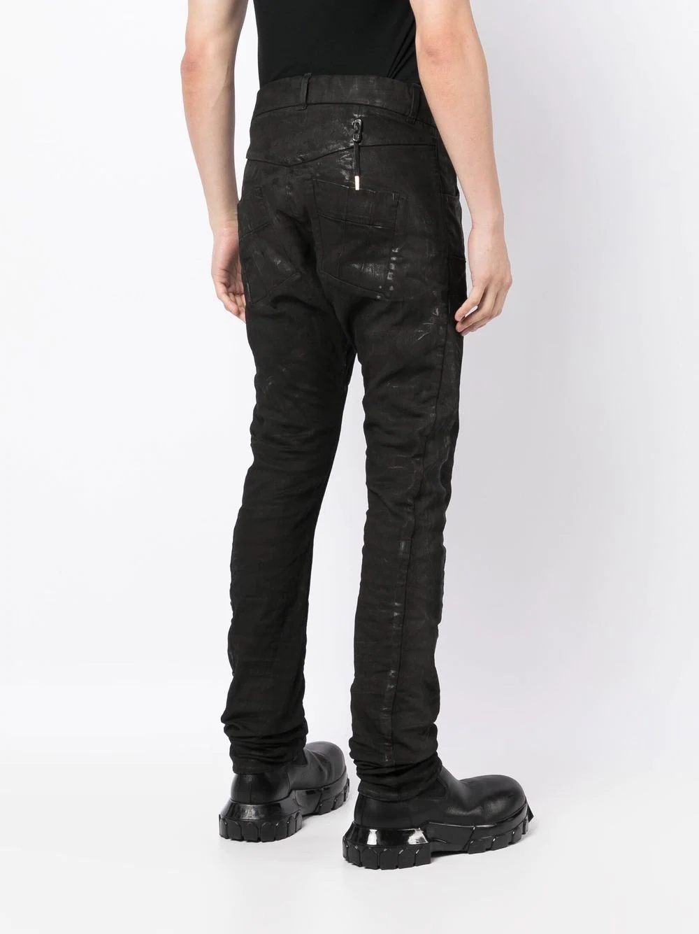 slim-cut coated-finish trousers - 4