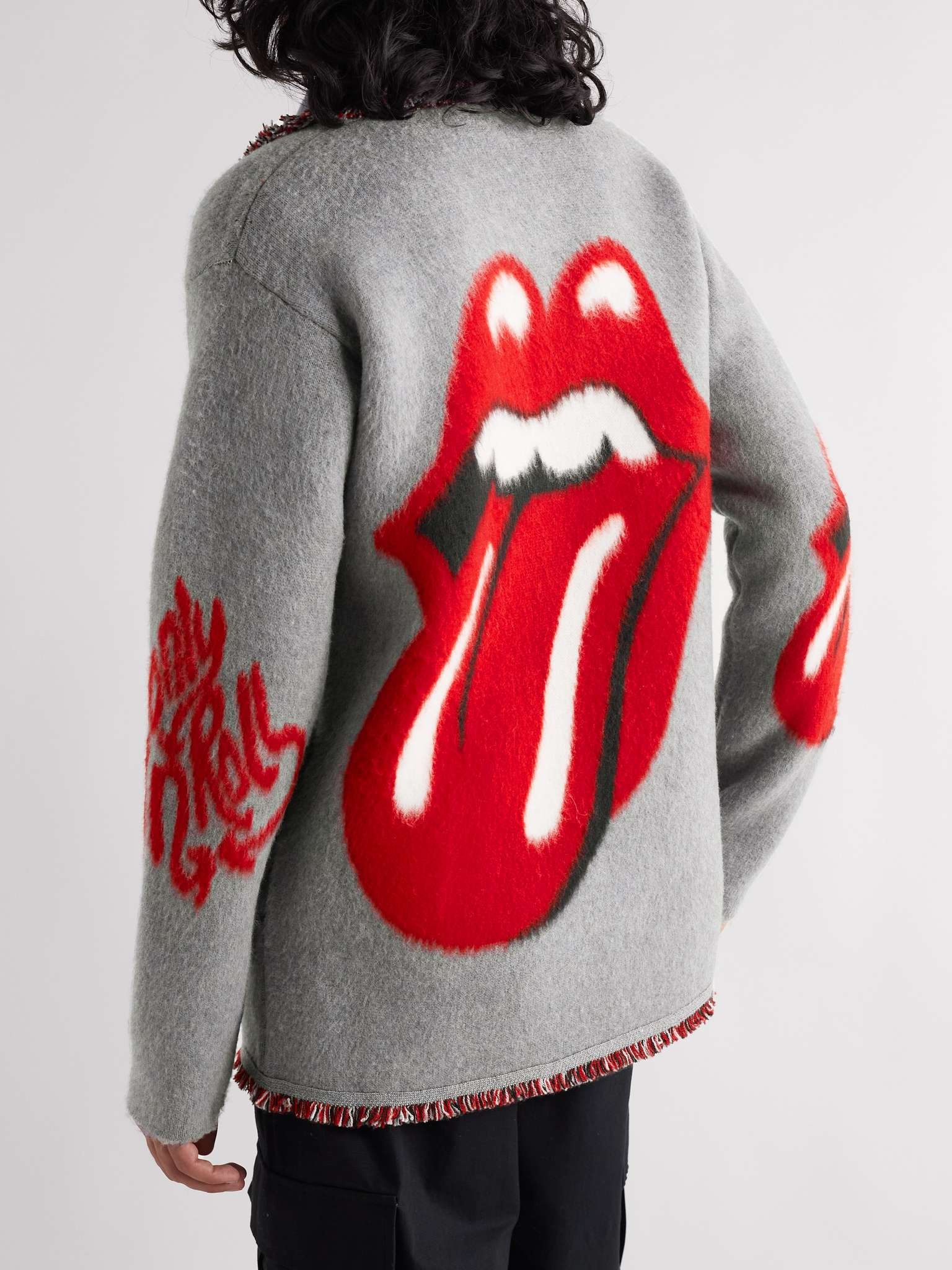 + The Rolling Stones Shawl-Collar Fringed Virgin Wool Jacquard Cardigan - 4