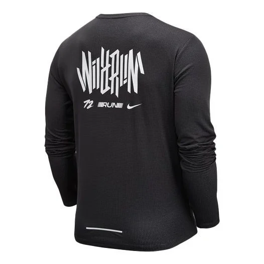 Nike Pacer Wild Run Printing Quick Dry Knit Round Neck Running Sports Long Sleeves Black DJ0595-010 - 1