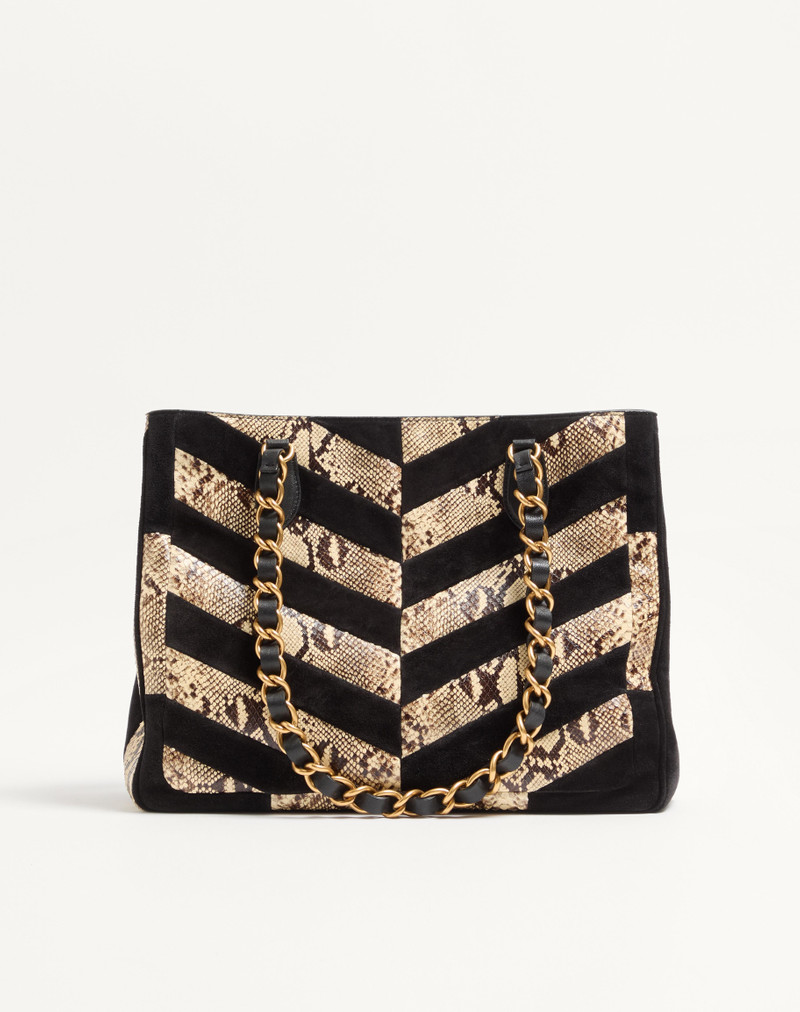 VALENTINO GARAVANI LASEINE SHOPPING BAG IN PYTHON AND CHEVRON-PATTERNED SUEDE 4