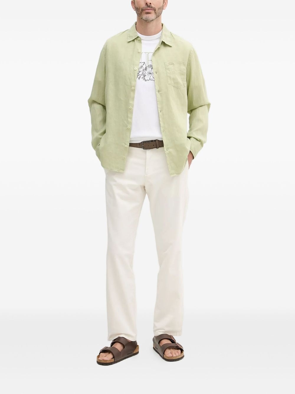 embroidered-logo linen shirt - 2