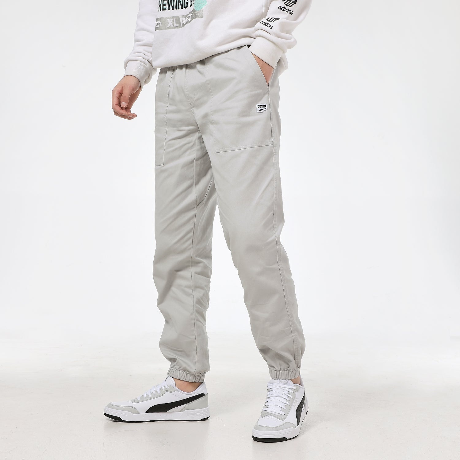 PUMA Downtown Small Logo Pants 'Grey Black' 531434-09 - 5