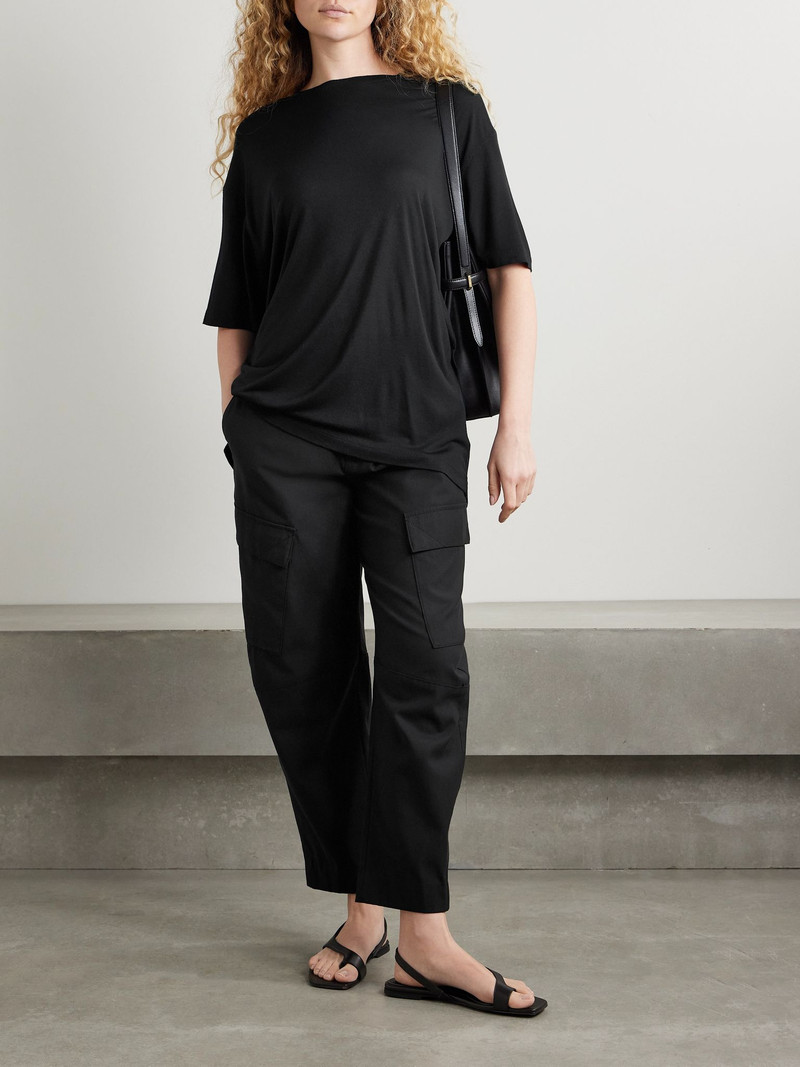 Another Tomorrow Lyocell and cotton-blend twill barrel-leg cargo pants Black outlook