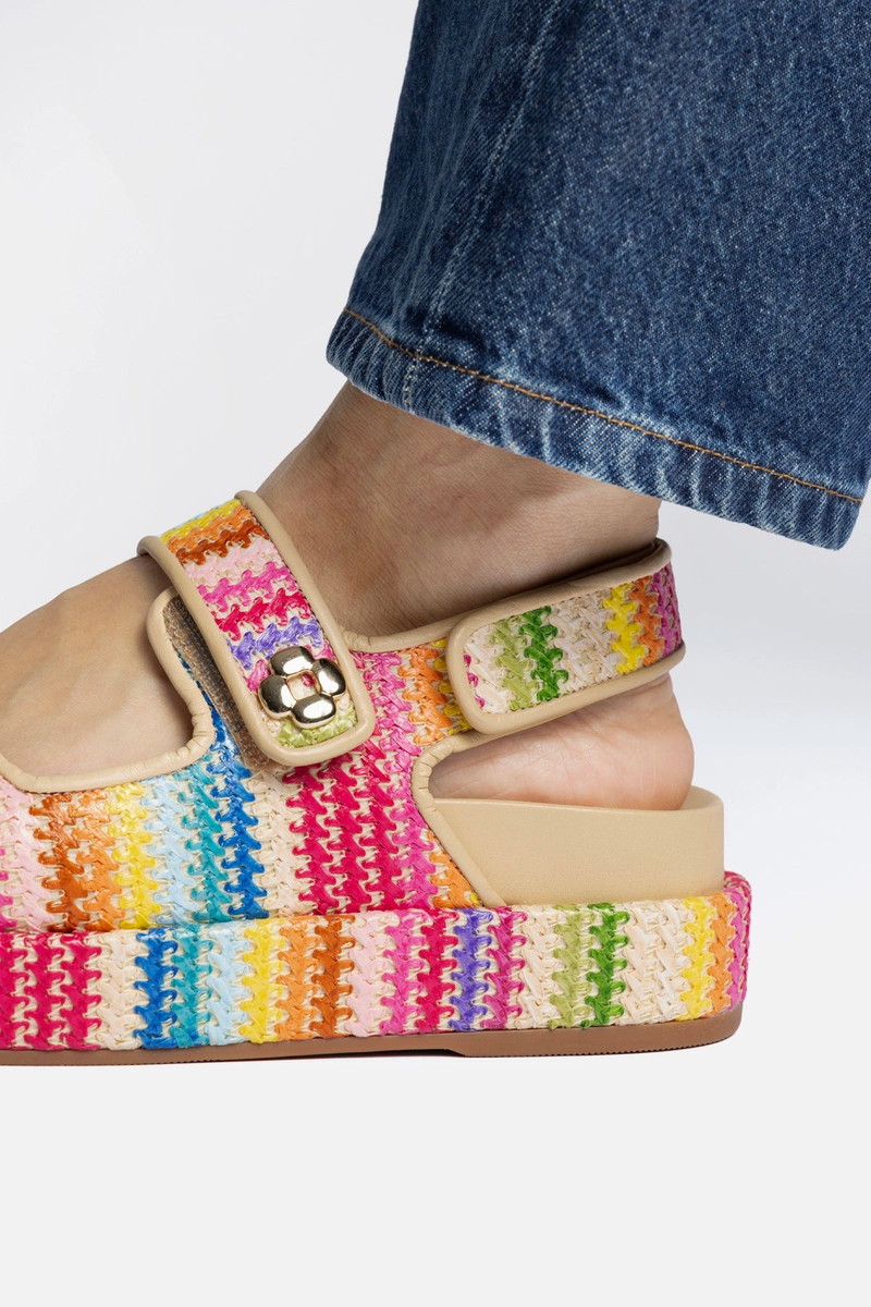 Jetty Sandal In Pink Raffia Lace and Beige Leather 5