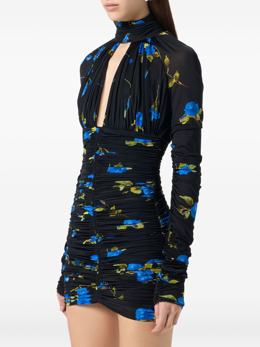 ruched floral-print mini dress - 4