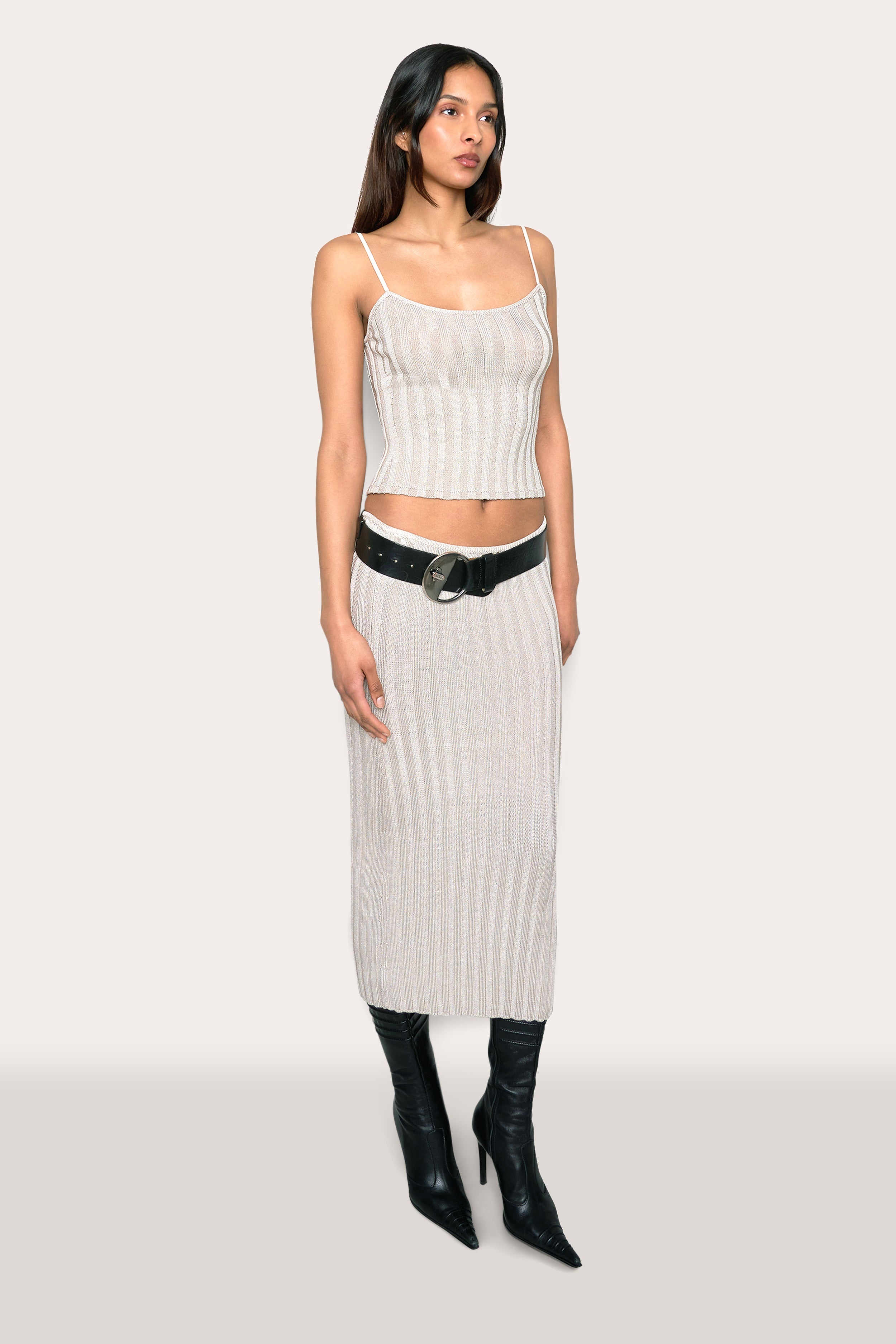 SLINKY RIB KNIT MIDI SKIRT - 3