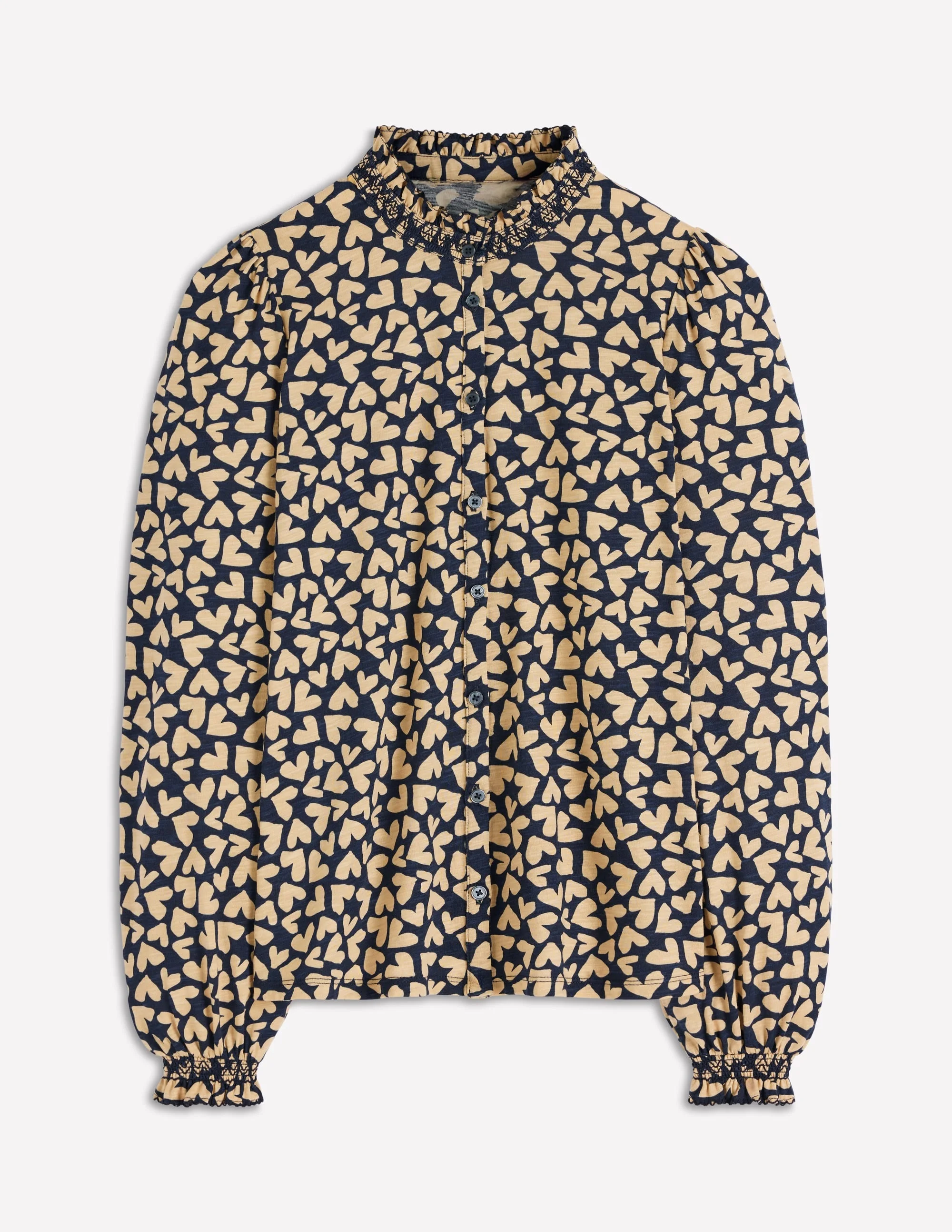 Effie Smocked Detail Shirt-Heart Scatter - 1