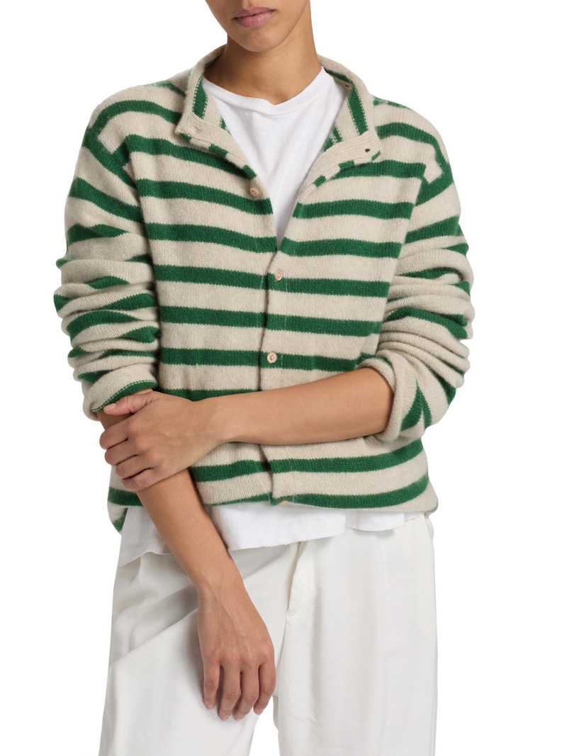 Women's Cousteau Striped Cashmere Cardigan - Fern White 3