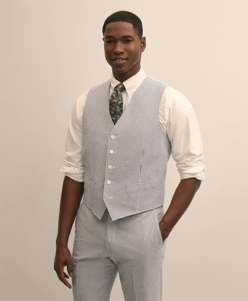 Classic Fit Cotton Blend Seersucker Vest - 1