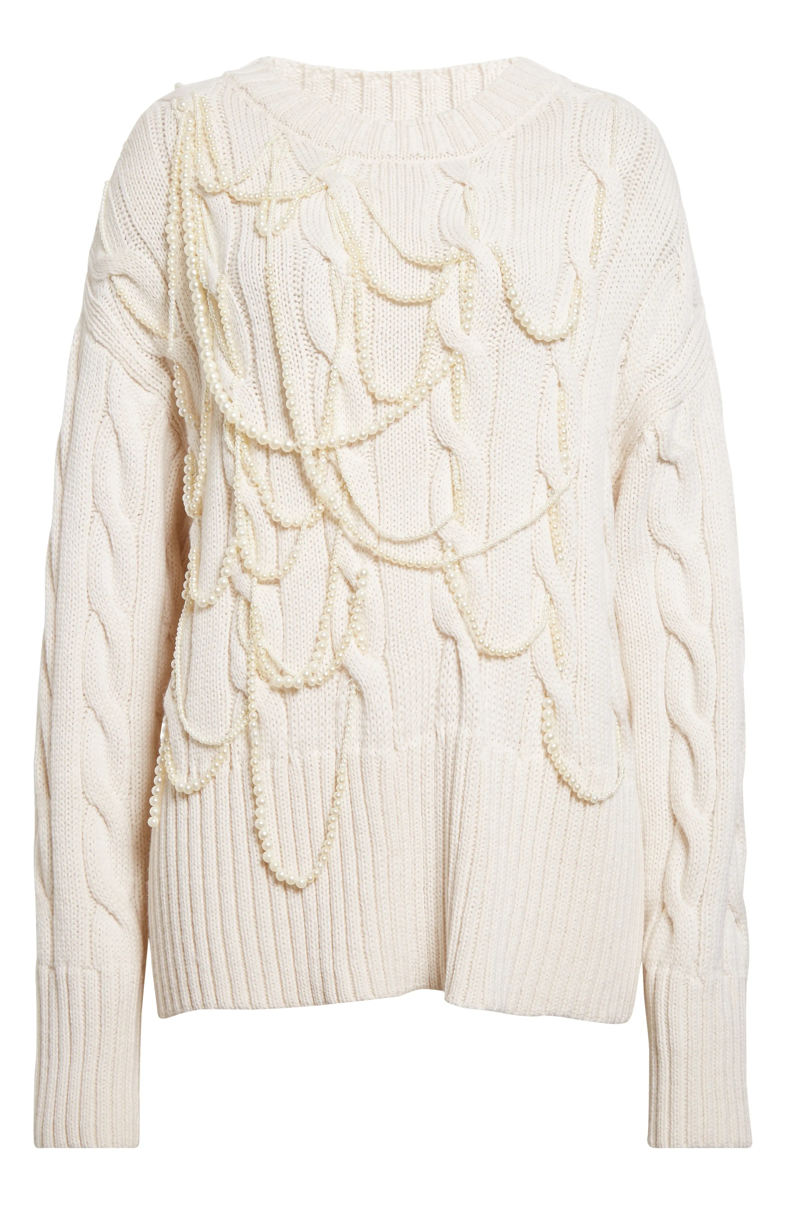 Imitation Pearl Detail Cable Merino Wool Sweater - 6