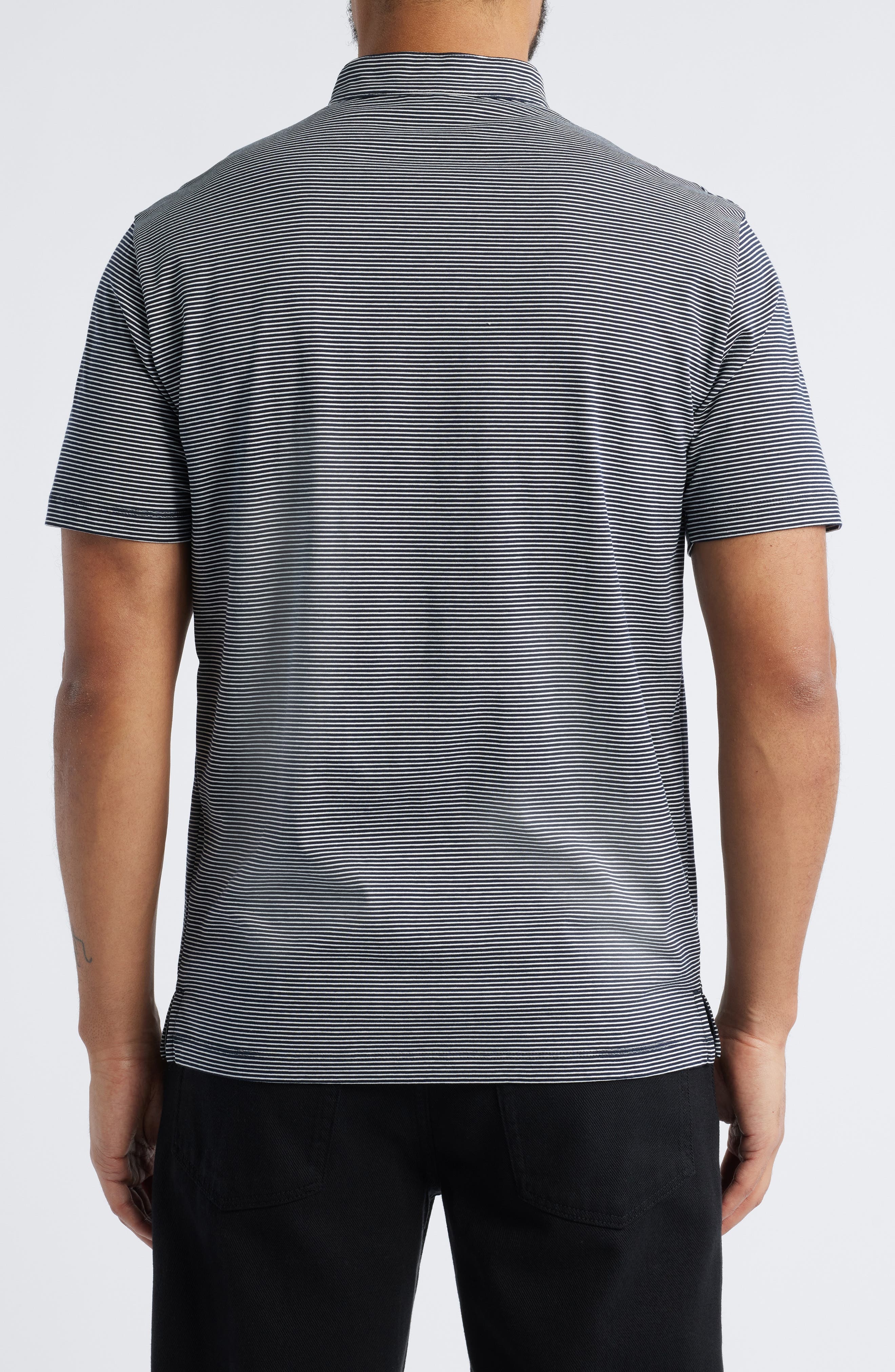 Emporio Armani Stripe Nehru Collar Polo in Navy at Nordstrom - 2