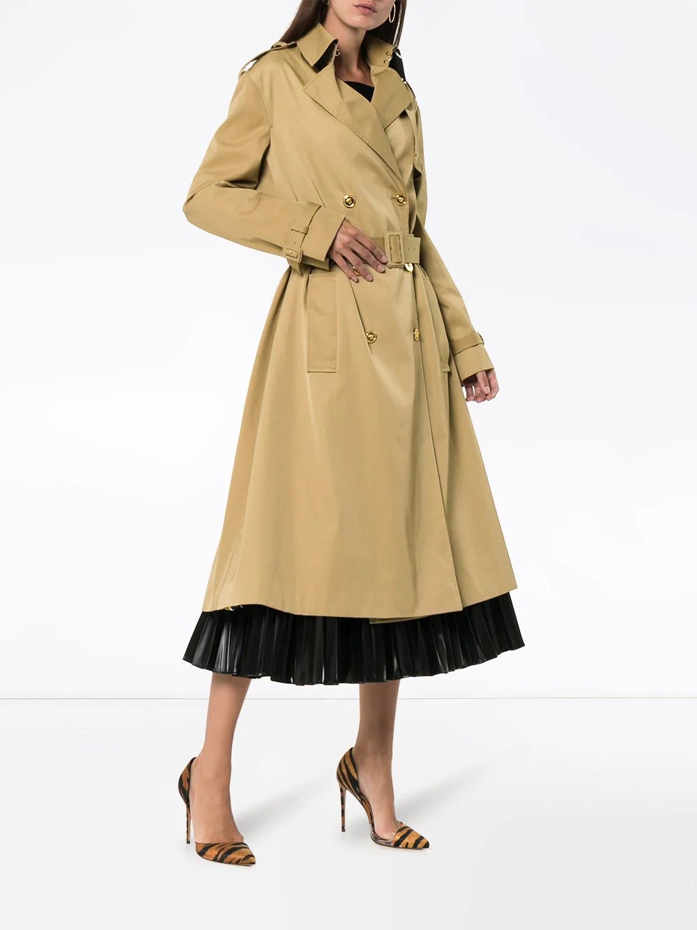 double-breasted belted trench coat - 3