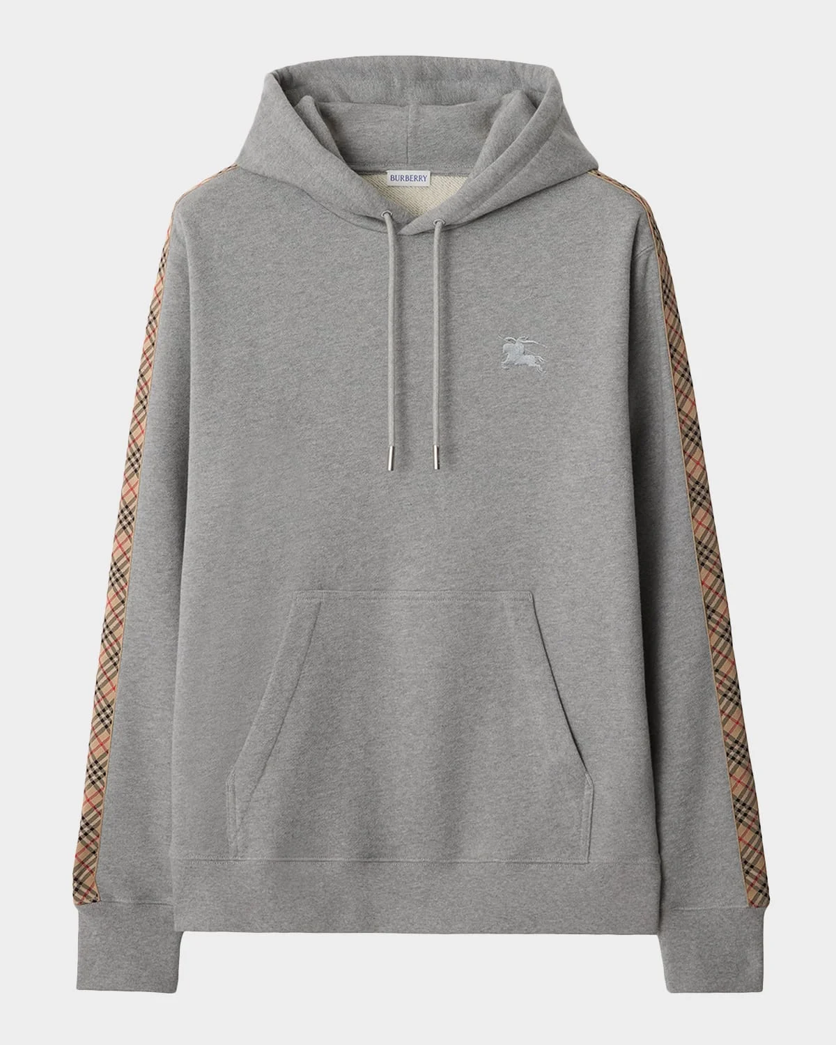 Men's Check-Trim Cotton Hoodie - 1