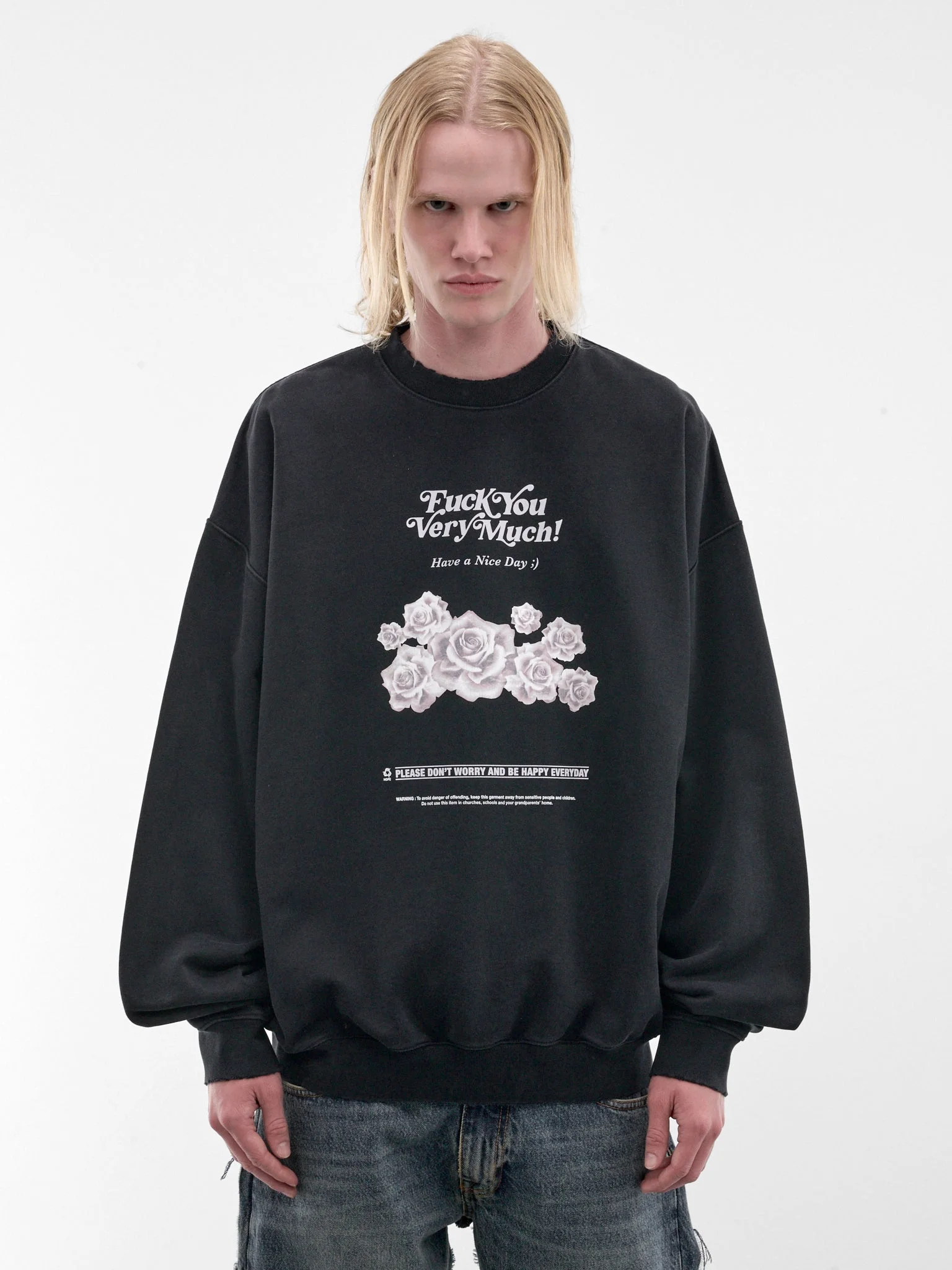 Black Oversized Distressed Graphic Sweatshirt - 1