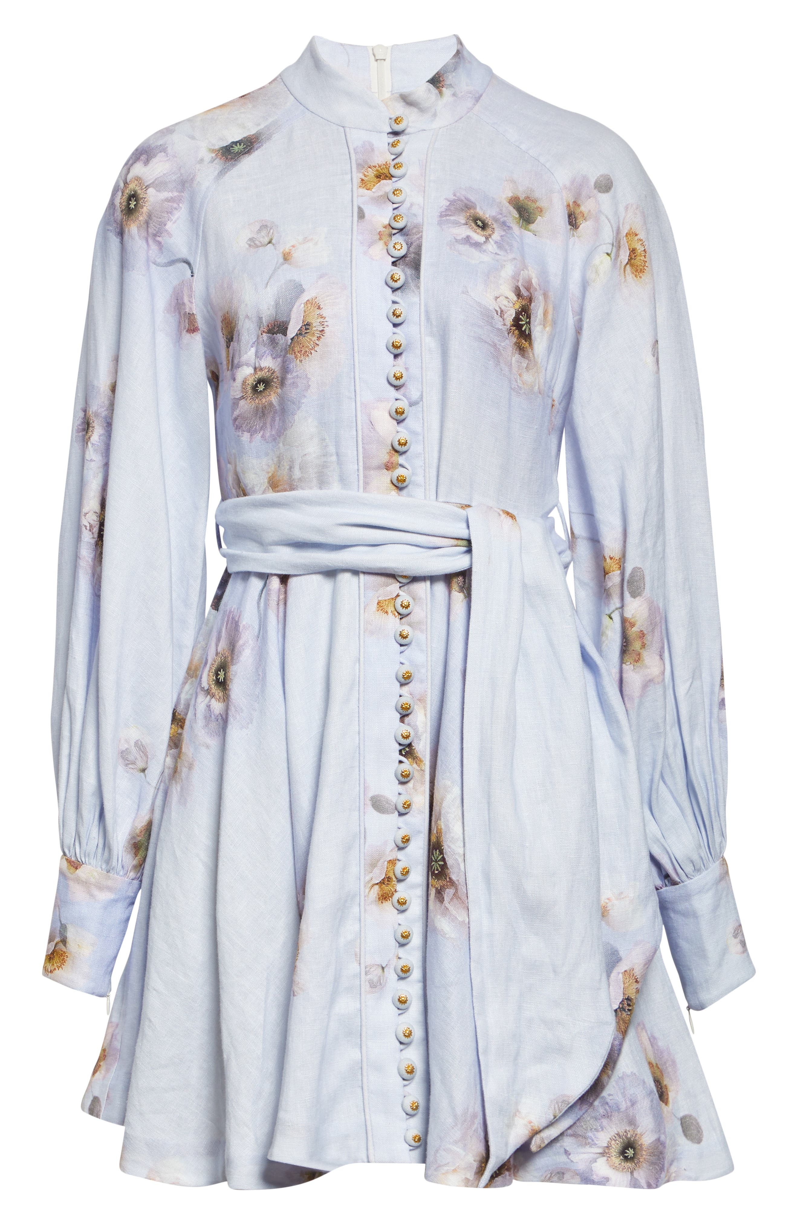 Zimmermann Hypnotic Long Sleeve Belted Linen Minidress in Lilac Poppy at Nordstrom - 5