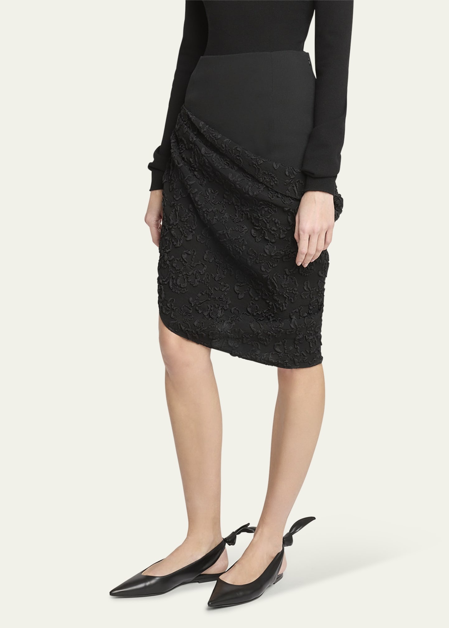 Asymmetric Draped Jacquard Skirt - 4