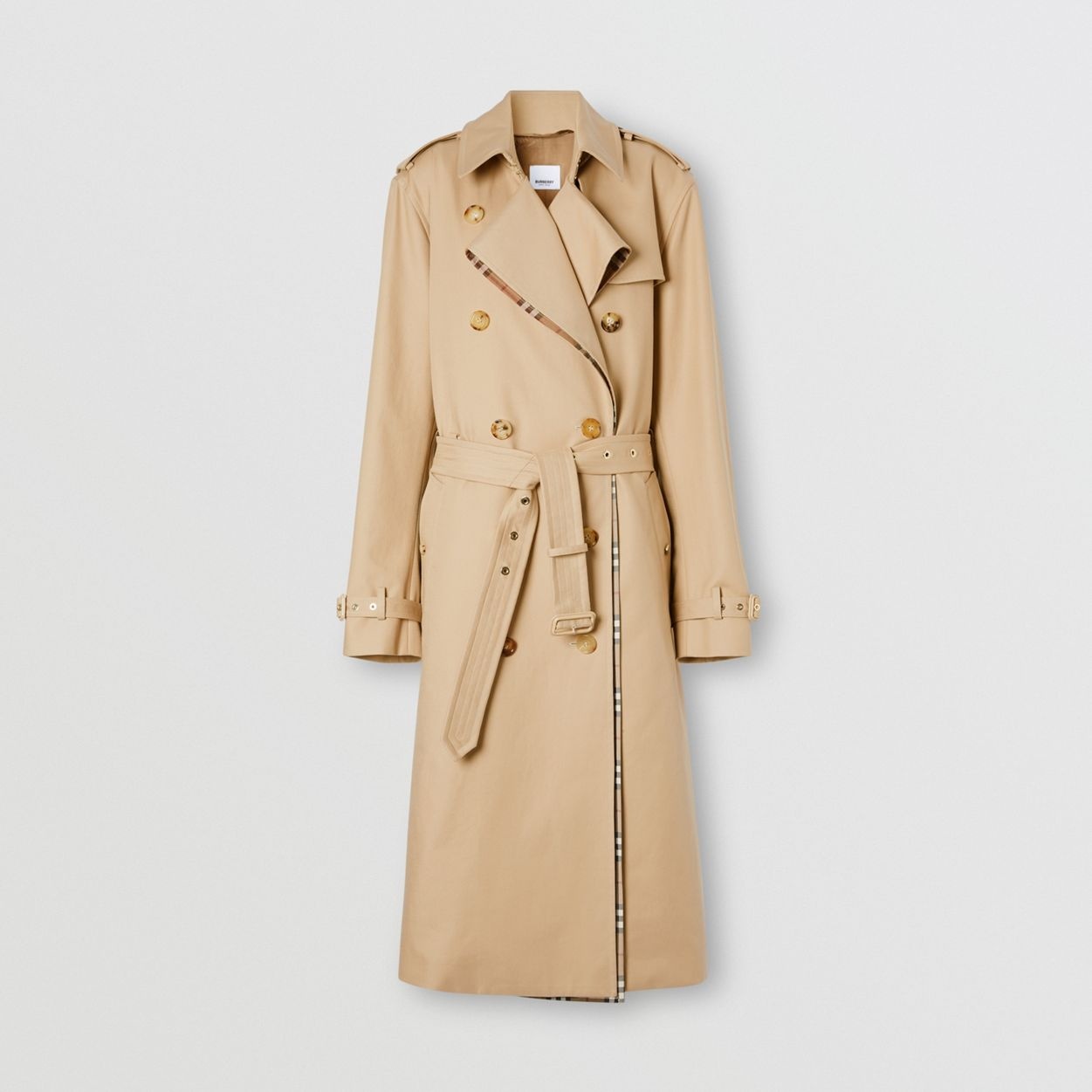 Check Panel Gabardine Loop-back Trench Coat - 1