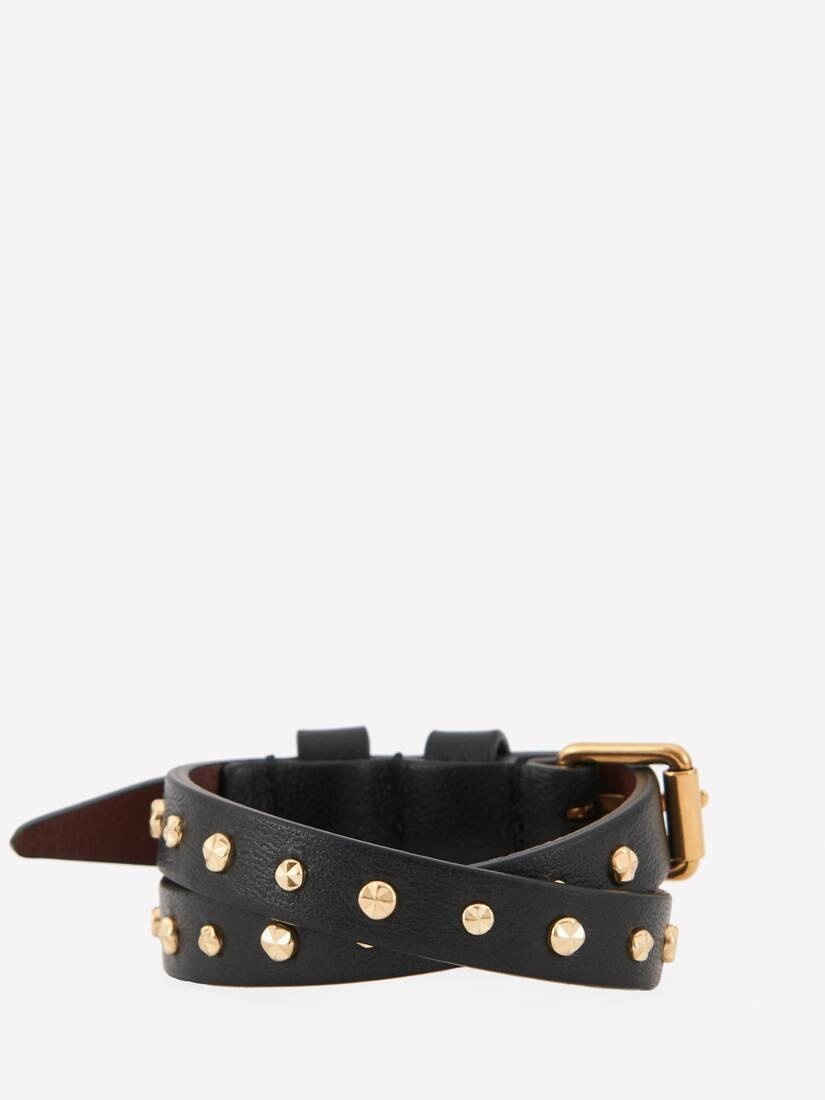 Women's Hammered Studs Double-wrap Bracelet in Black - 2