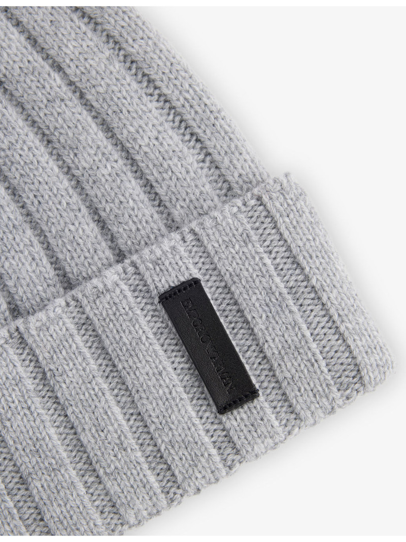 EMPORIO ARMANI Ribbed Wool and Cashmere Beanie Hat outlook