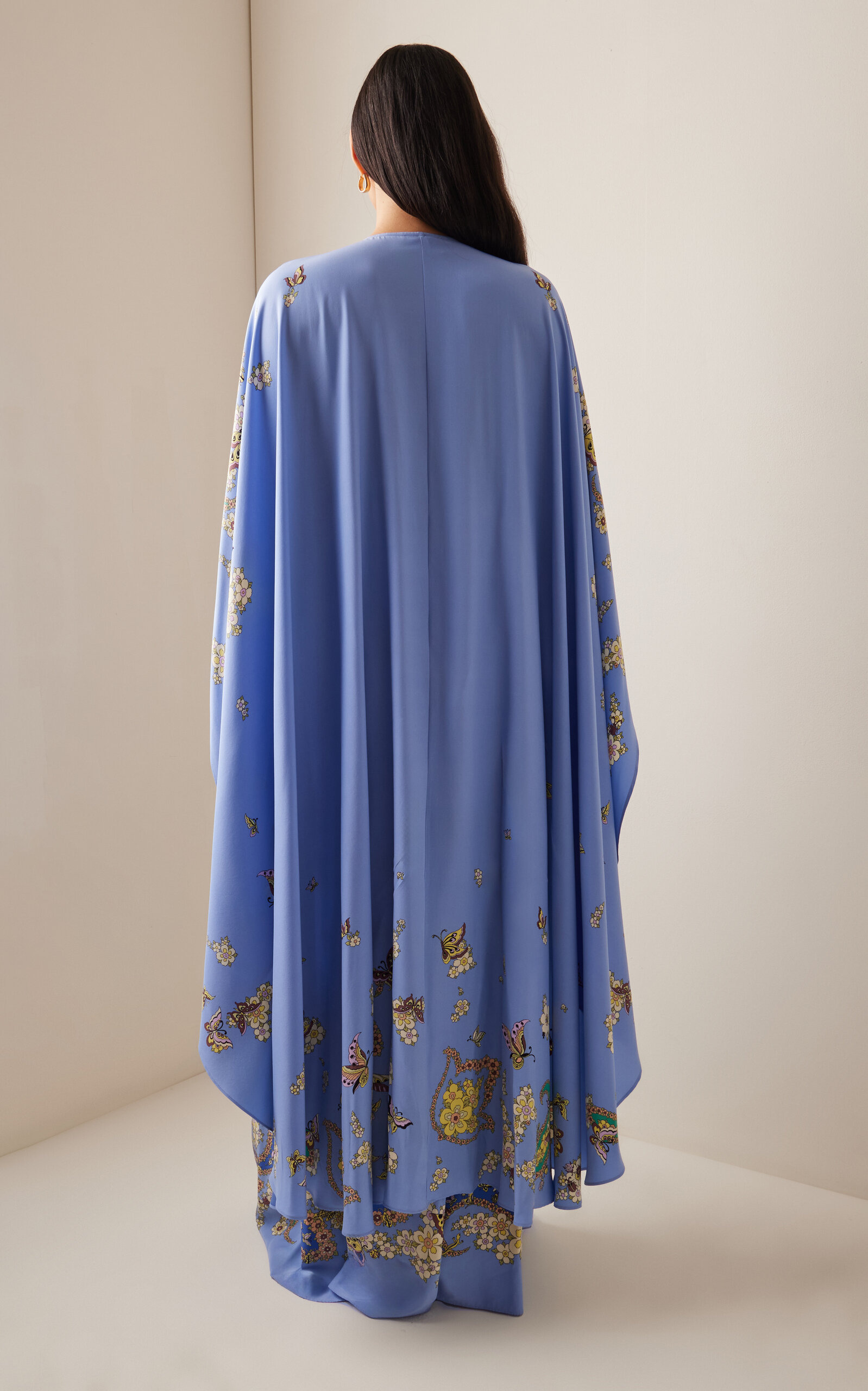 Cape-Detailed Silk Maxi Dress blue - 4