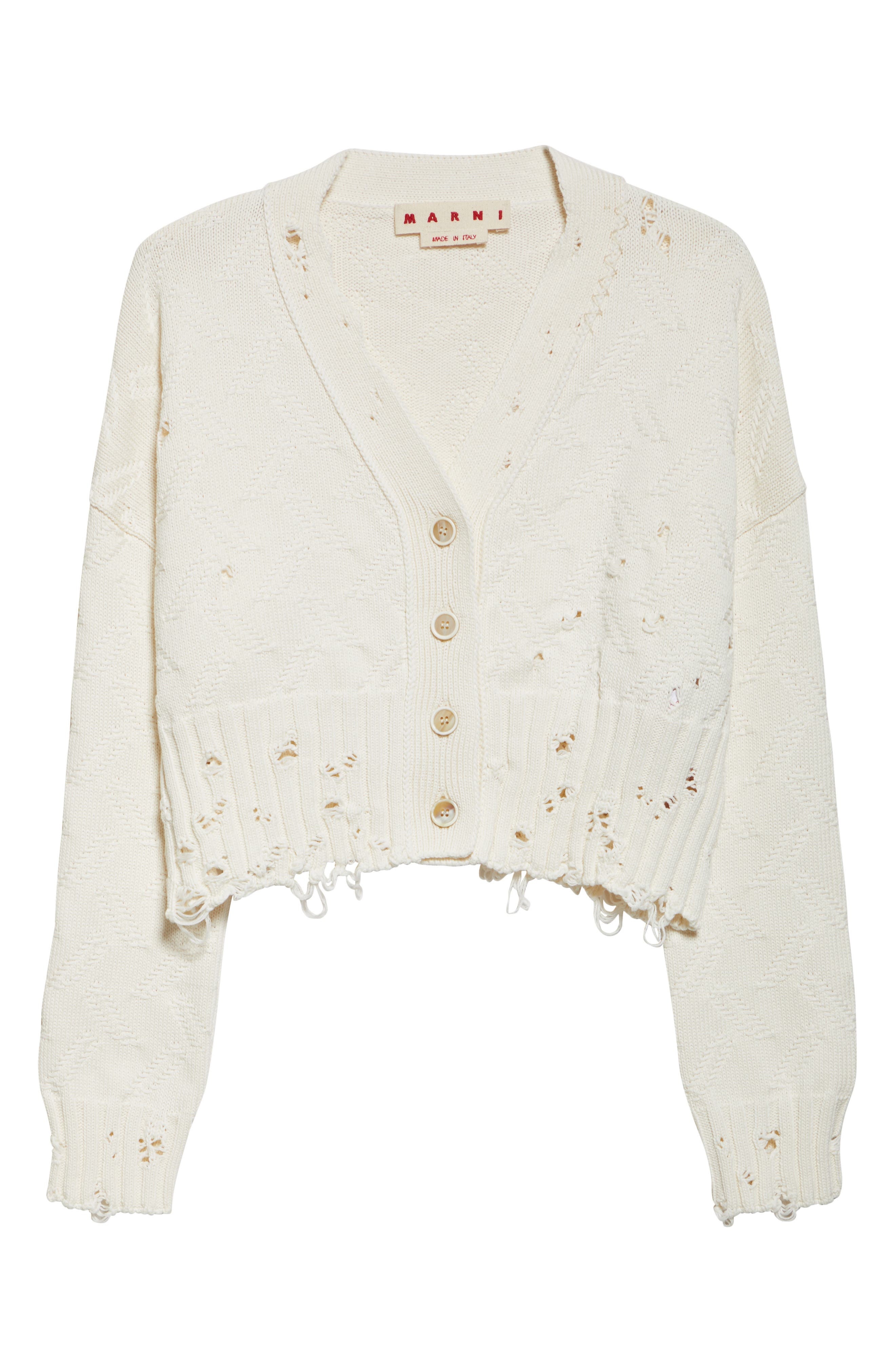 Marni Dishevelled Cotton Crop Cardigan in 00W01 Lily White at Nordstrom - 6