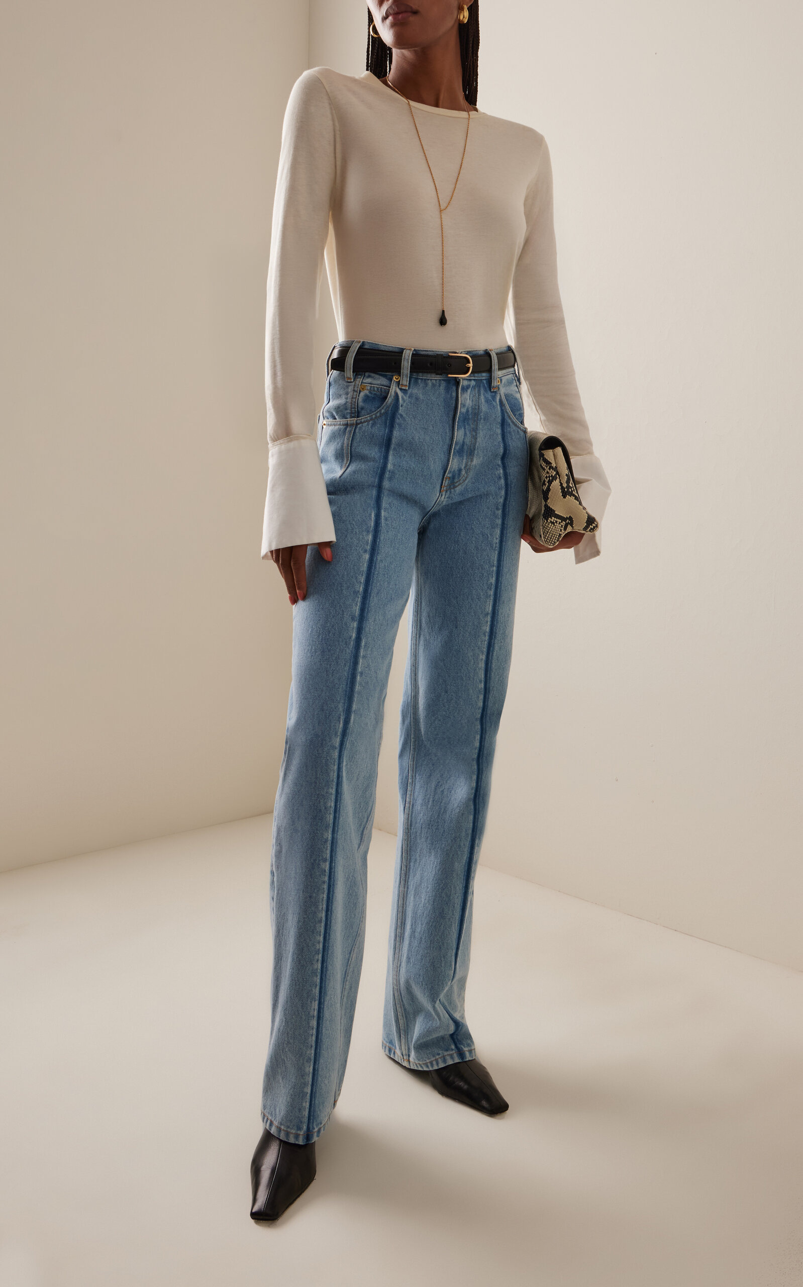 Lu Pleat-Effect Rigid High-Rise Straight-Leg Jeans light wash - 2