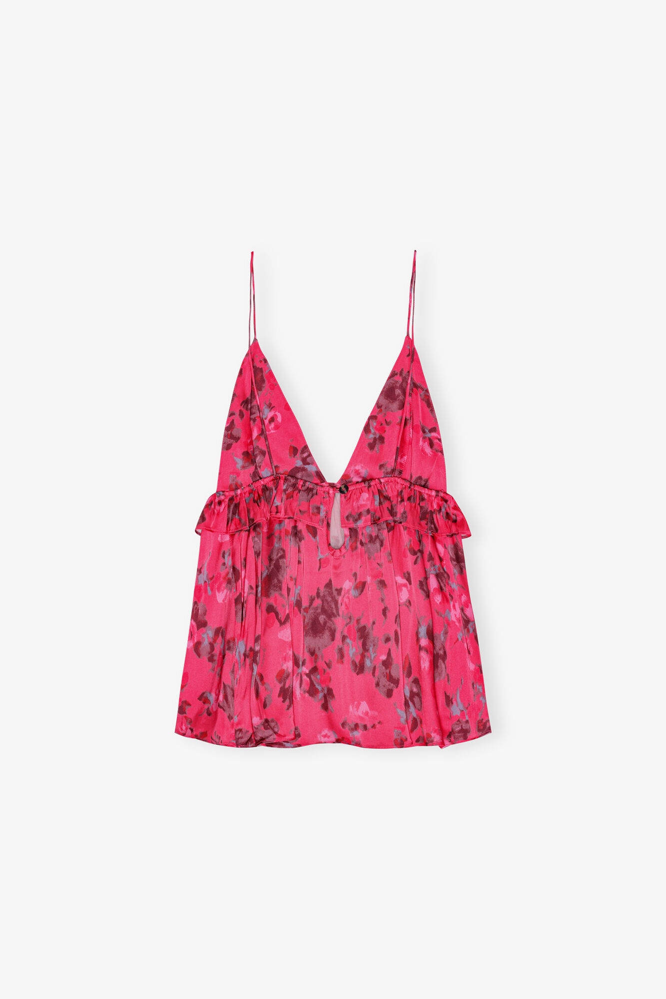 PINK FLORAL PRINTED SATIN STRAP TOP - 6