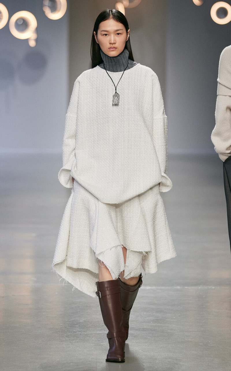 NICCOLÒ PASQUALETTI Nave Metallic Bouclé Tweed Midi Skirt white outlook