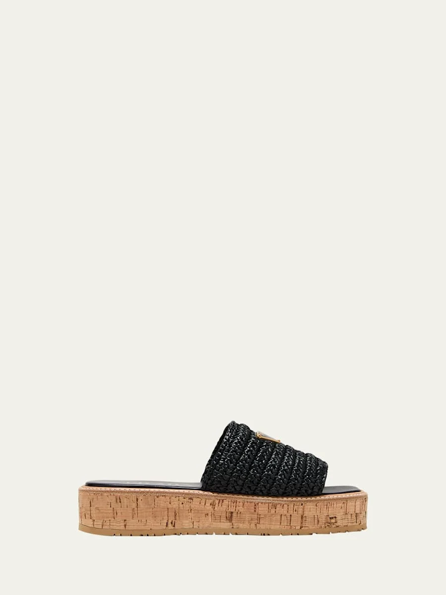 Raffia Cork Flatform Slide Sandals - 1