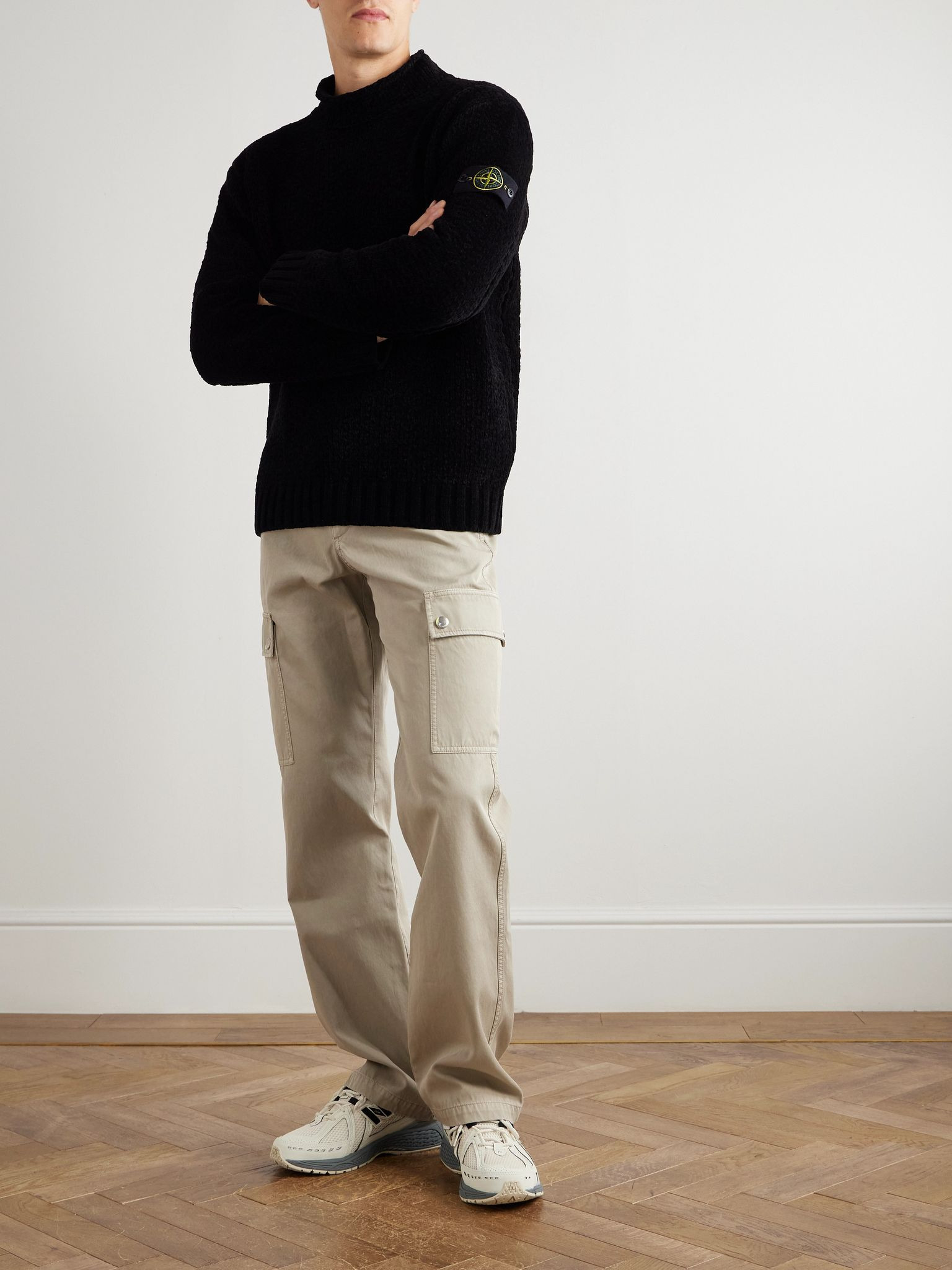 Logo-Appliquéd Cotton-Chenille Mock-Neck Sweater Black - 2
