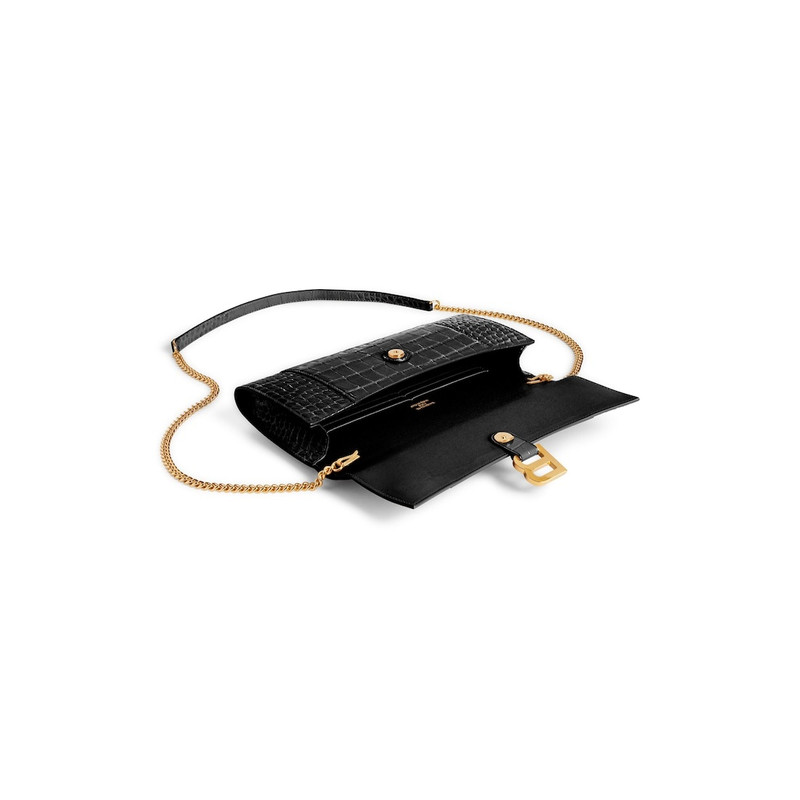 BALENCIAGA Women's Hourglass Pochette With Chain in Black outlook
