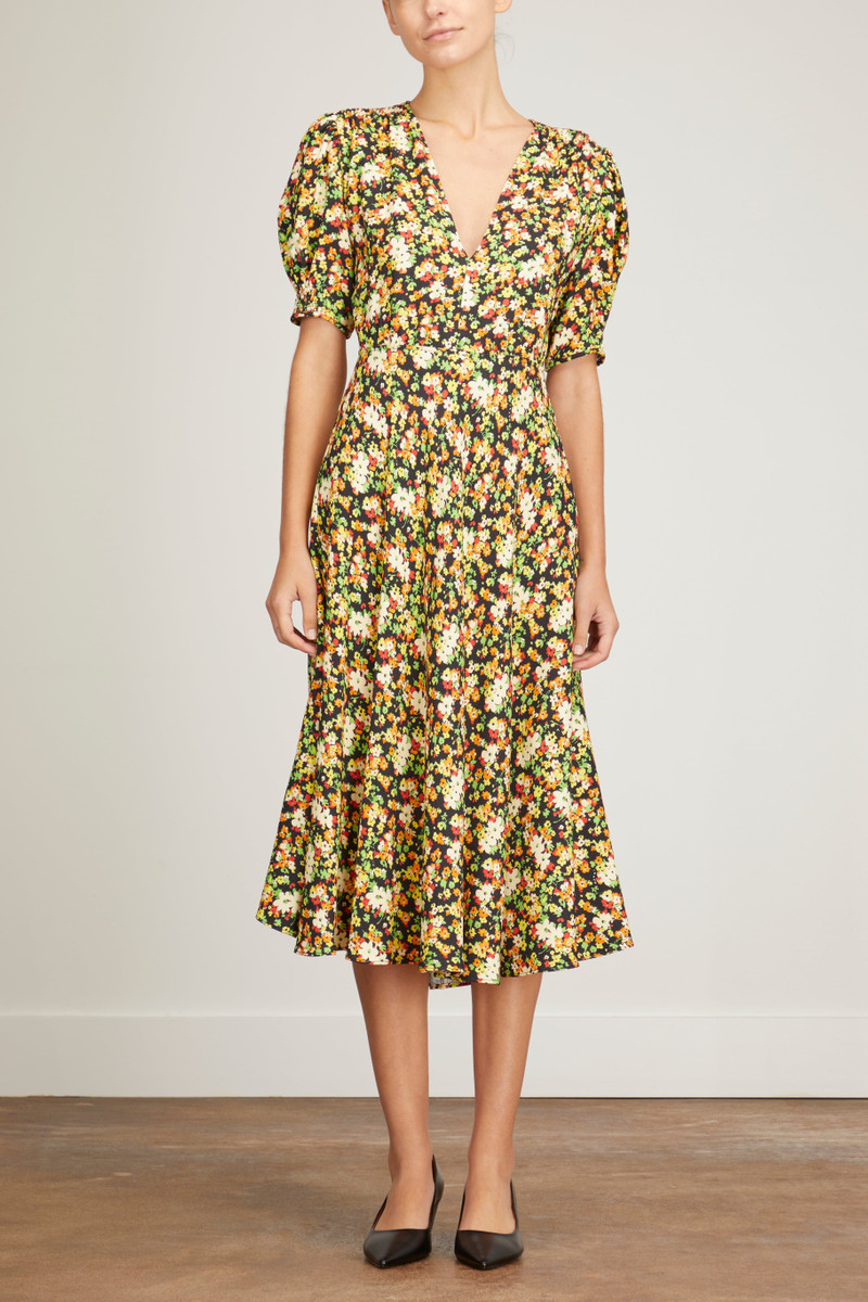 Short Sleeve V-Neck Midi Dress in Black 3