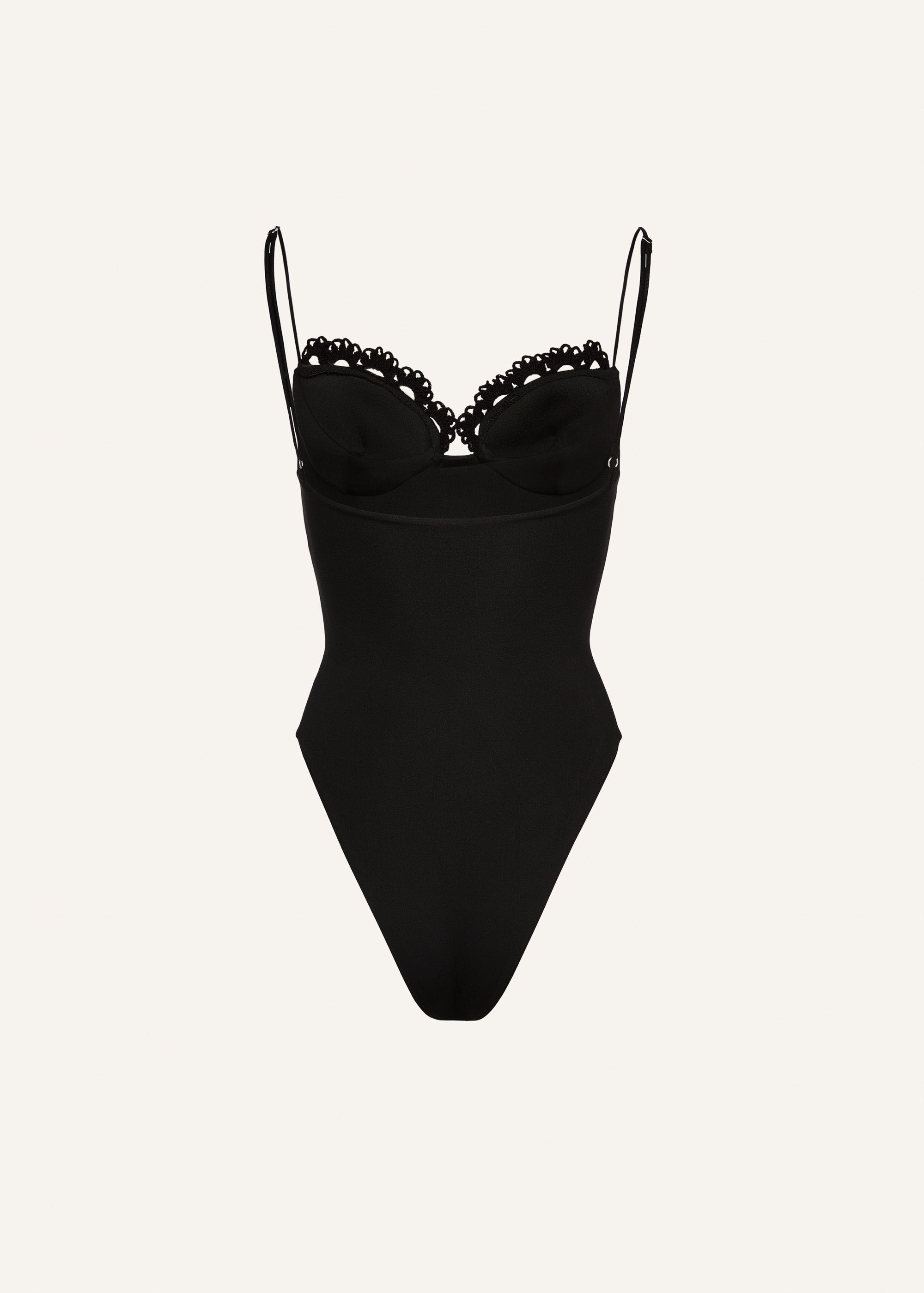 Crochet-trim bustier swimsuit in black - 2