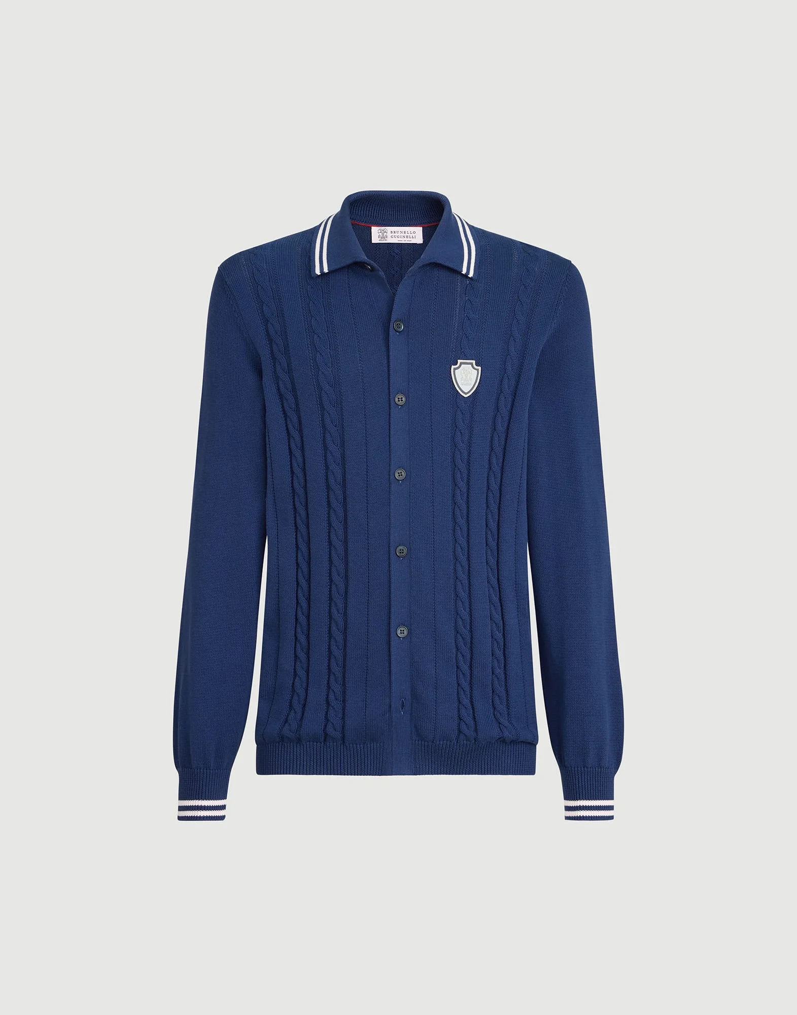 Cotton cable knit shirt with logo - 1