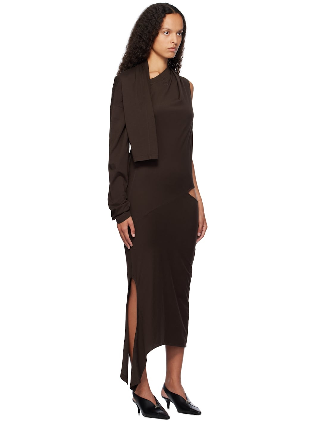 Brown Off Shoulder Midi Dress - 2