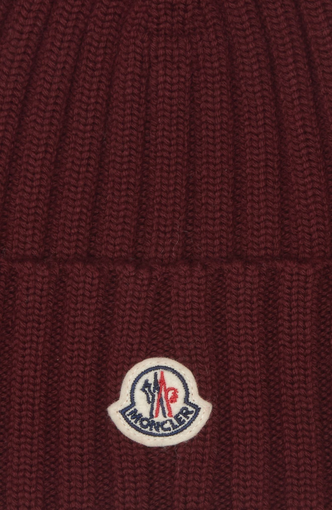 Moncler Logo Patch Rib Wool Beanie in Fire Red at Nordstrom - 4