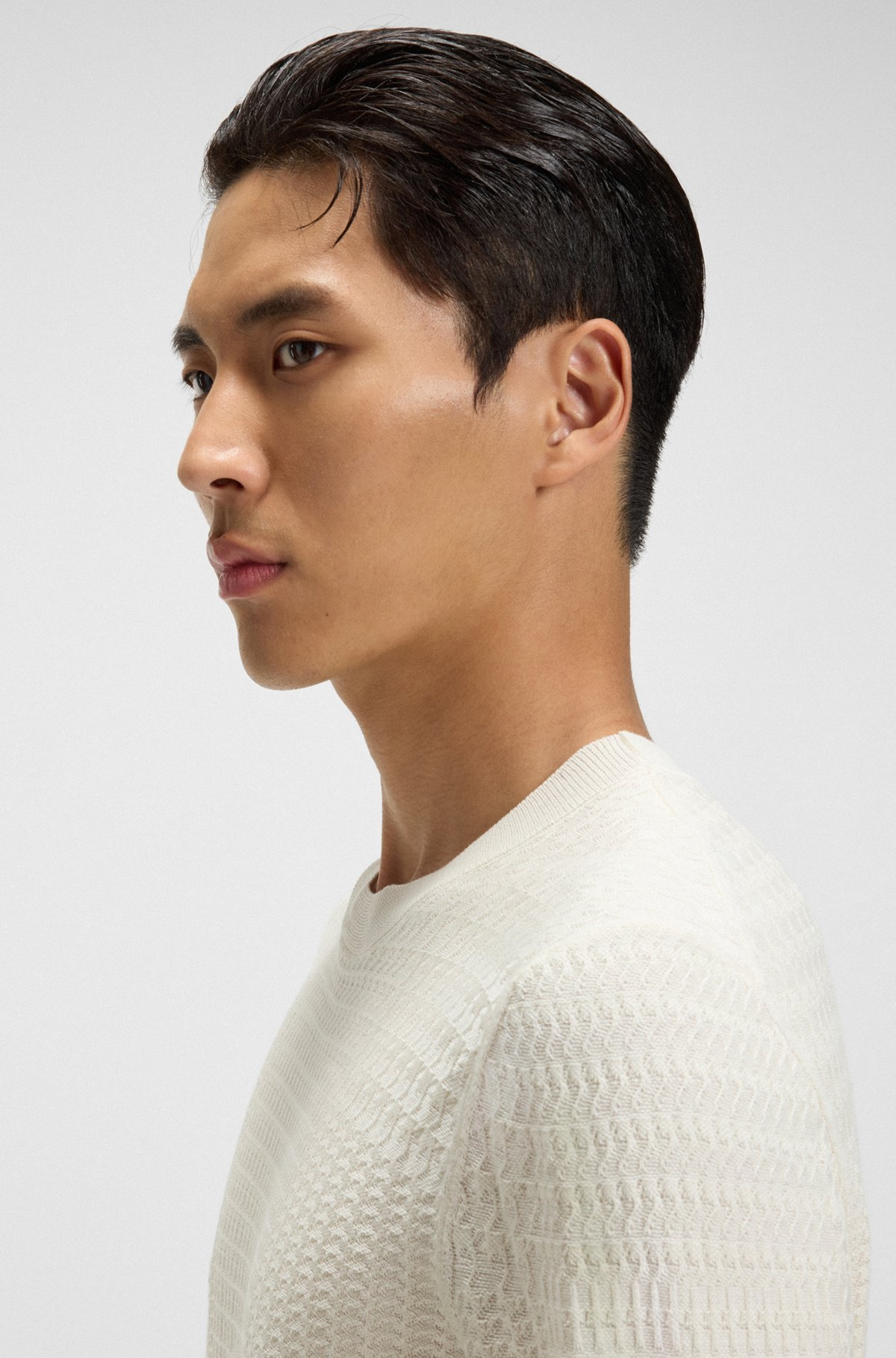 SILK SWEATER WITH PRINCE OF WALES CHECK STRUCTURE - 3