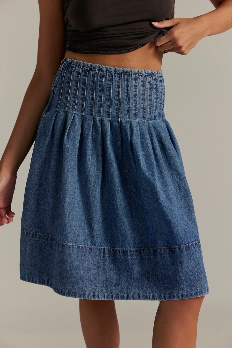 We The Free Peyton Pintuck Denim Midi Skirt - 1