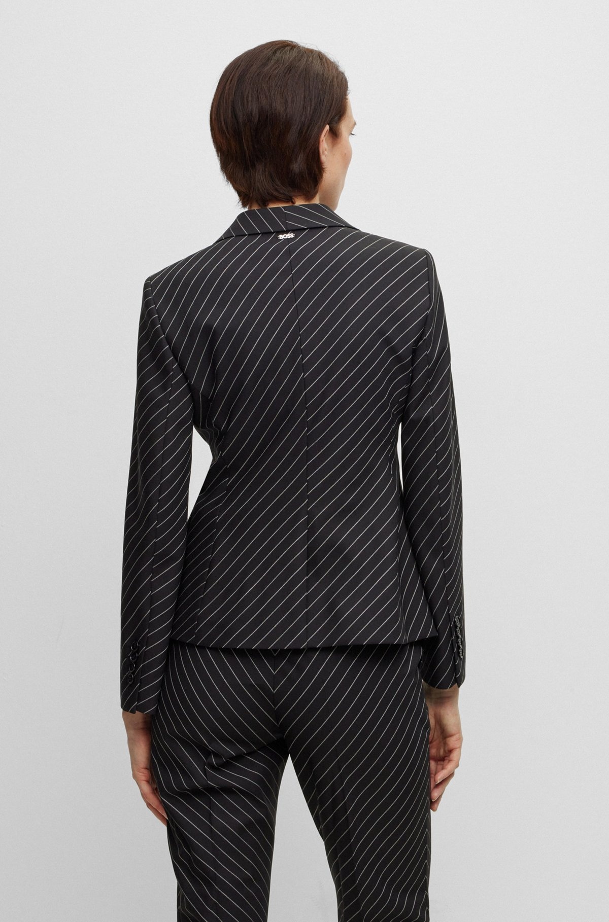 SINGLE-BREASTED JACKET IN STRIPED STRETCH WOOL - 4