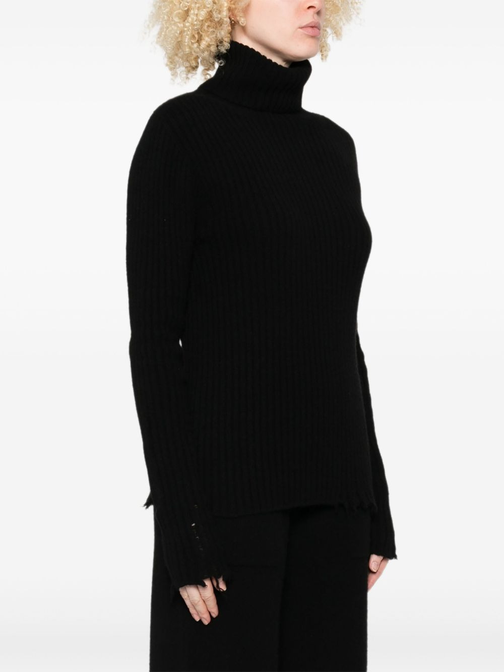 ribbed frayed-edge sweater - 3