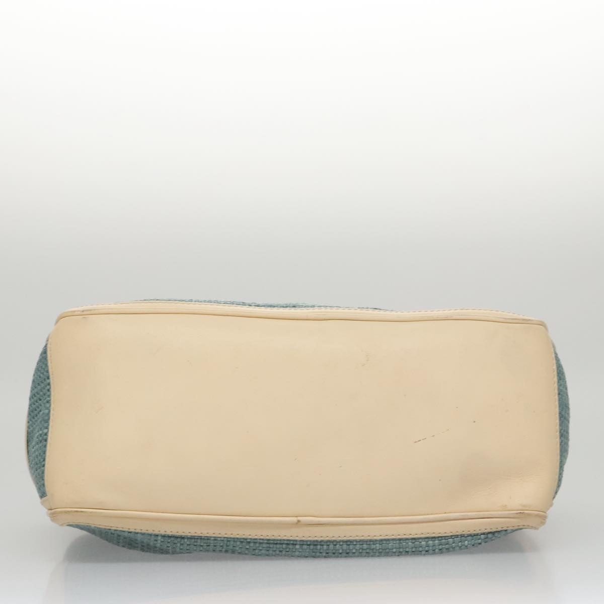 CELINE Hand Bag Straw Leather Blue Cream Gold - 5