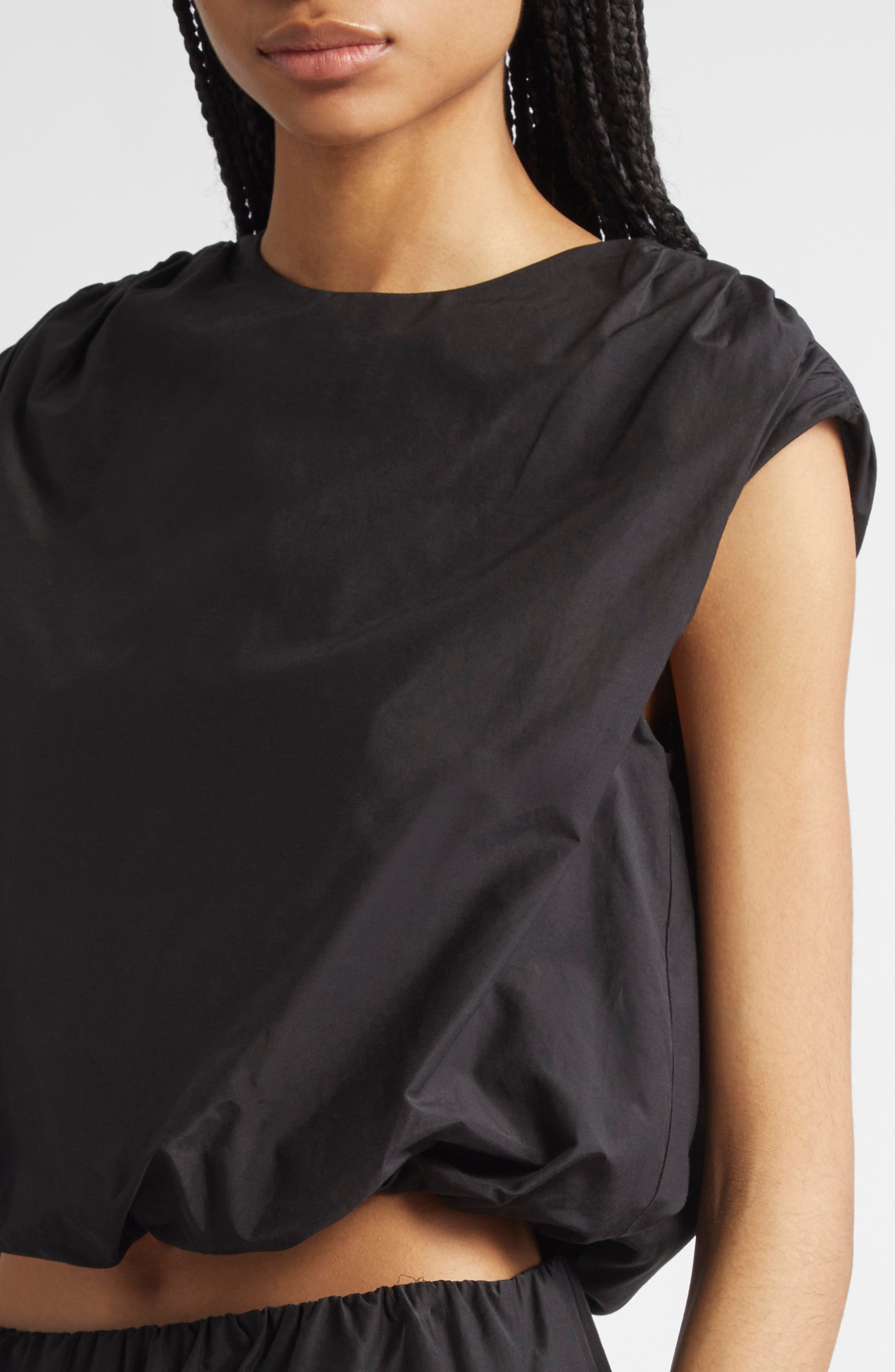 LOULOU DE SAISON Cosma Cotton & Silk Voile Crop Top in Black at Nordstrom - 5